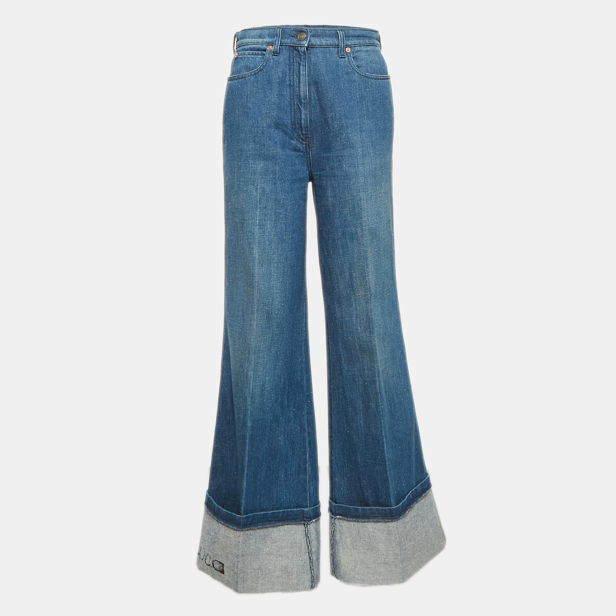 

Gucci Blue Denim Wide Leg High Rise Jeans M Waist 27"