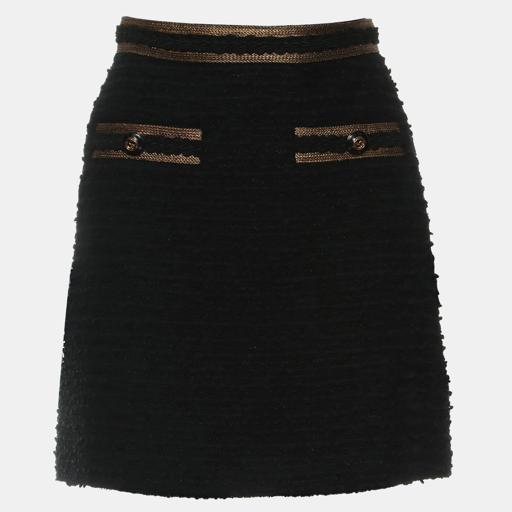 

GG Logo Button Tweed Mini Skirt, Black