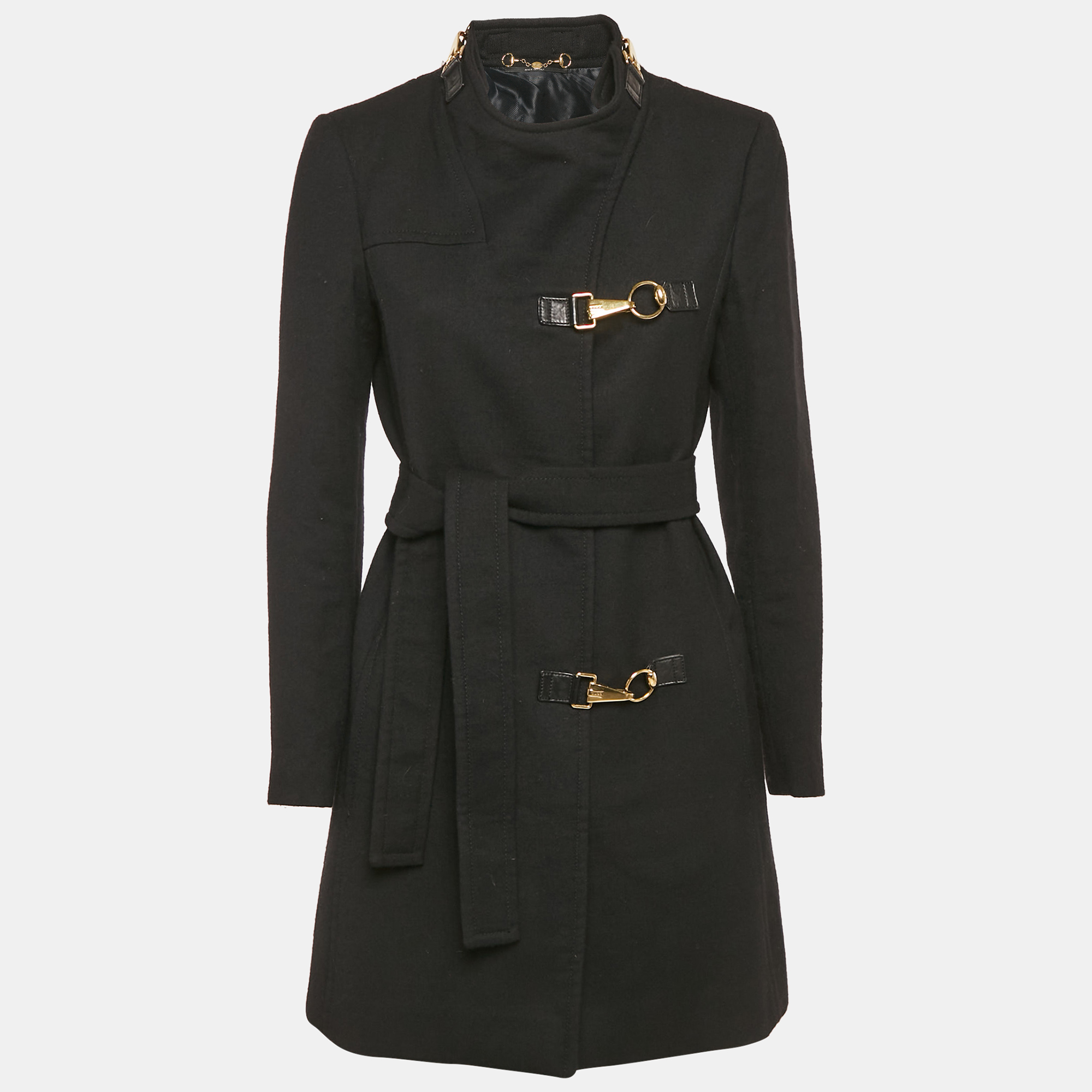 

Gucci Black Wool Hook Detail Belted Trench Coat M