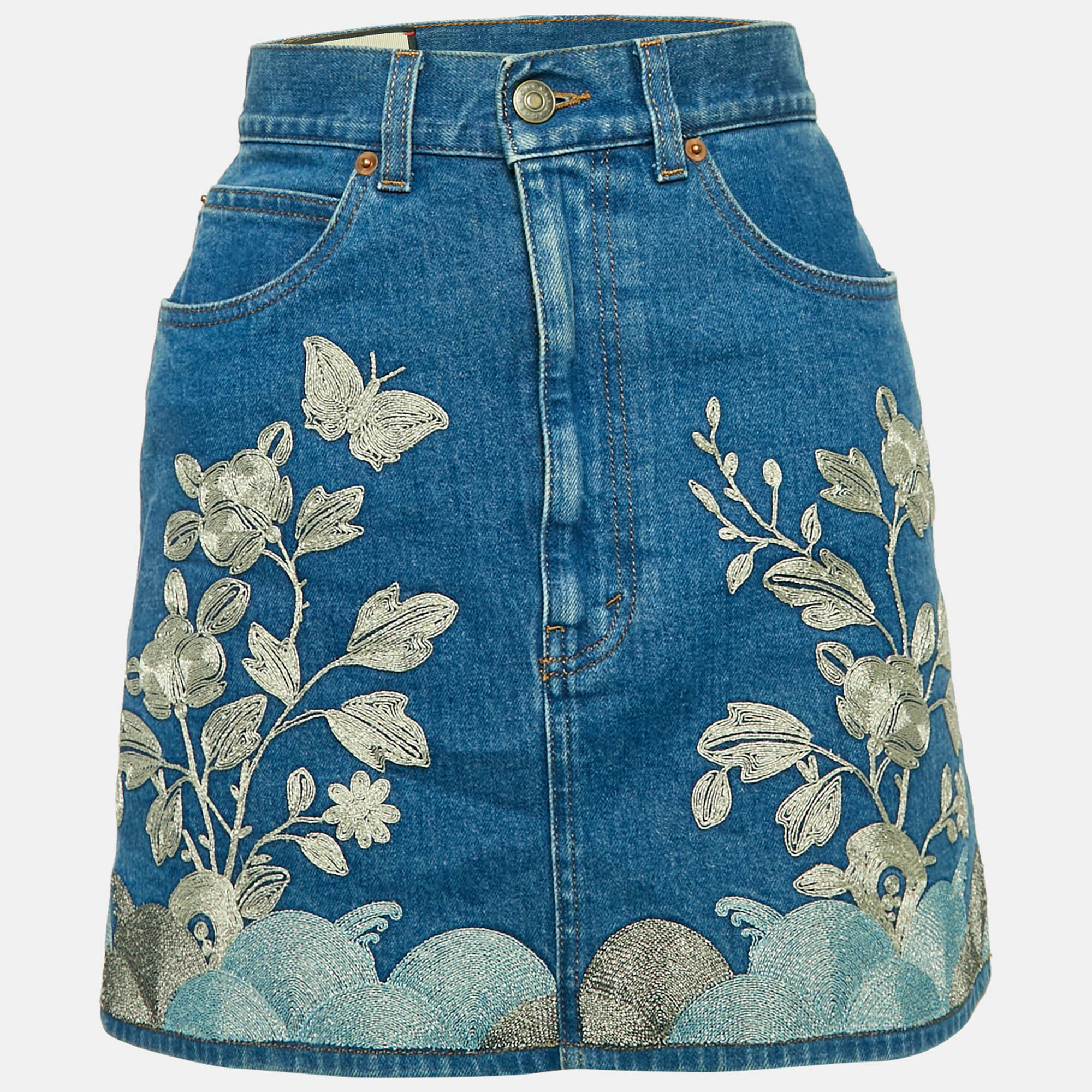 

Gucci Blue Embroidered Denim Mini Skirt M