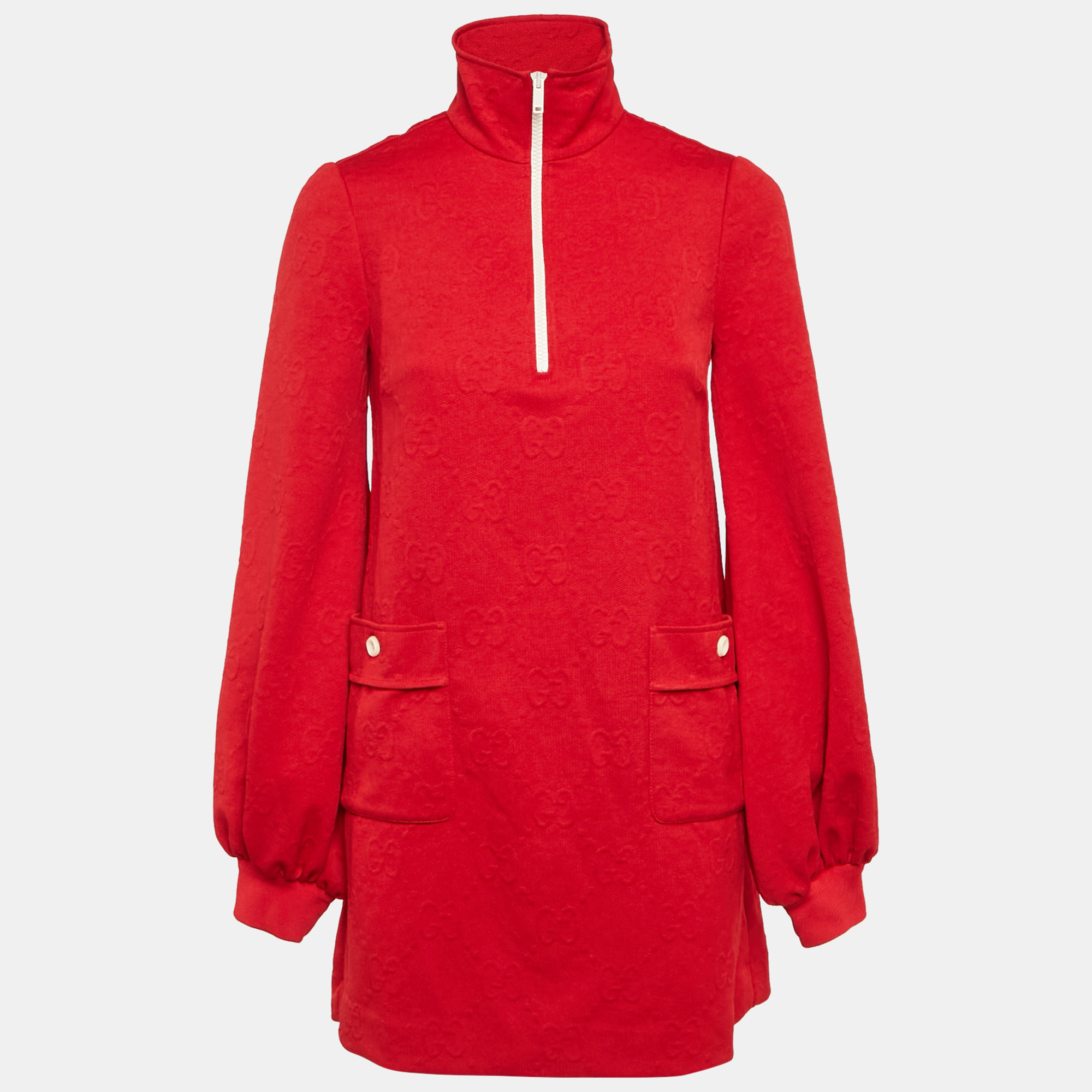 Pre-owned Gucci Red Gg Monogram Jersey Mini Dress Xs In Pink