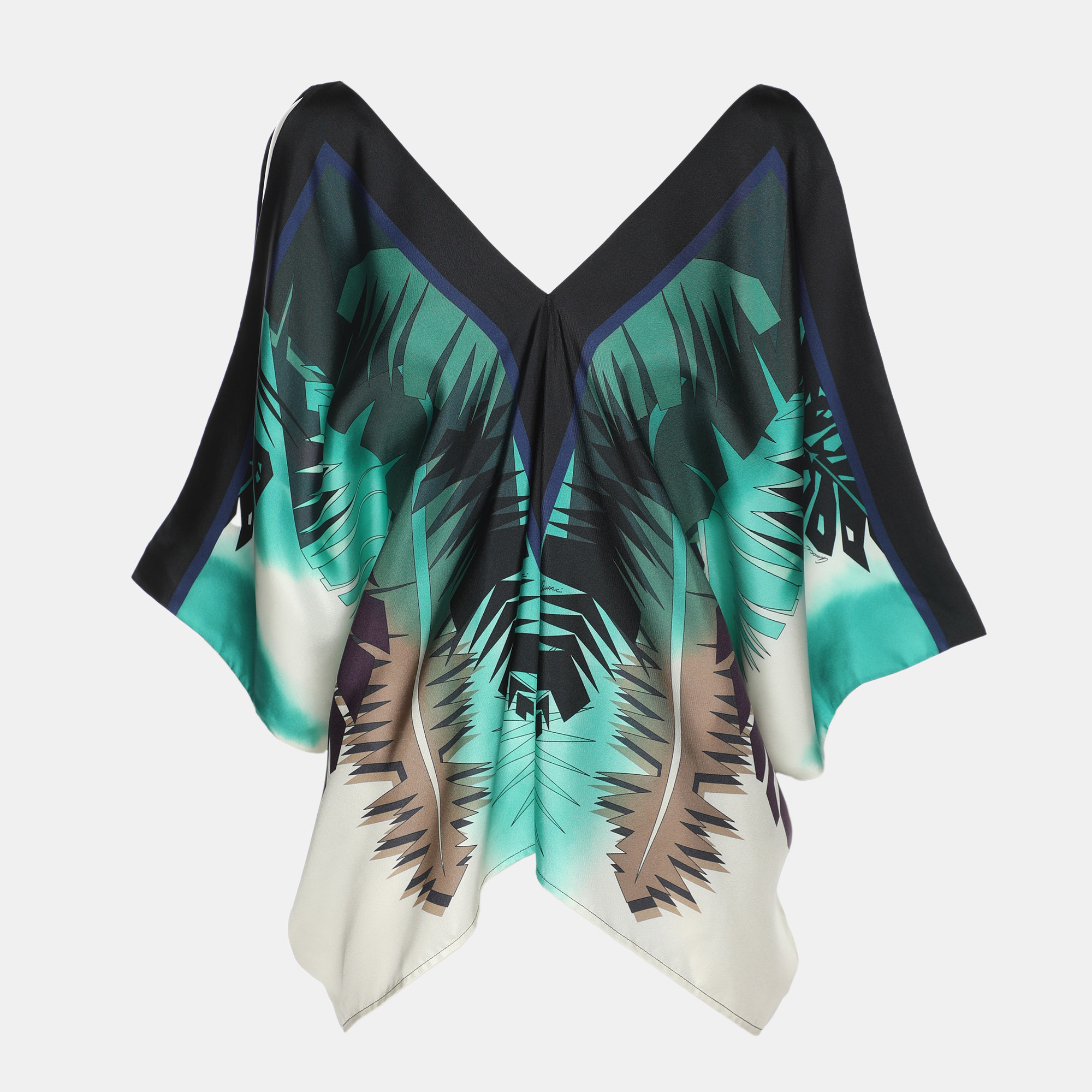 

Gucci Multicolor Print Silk V-Neck Poncho Top M
