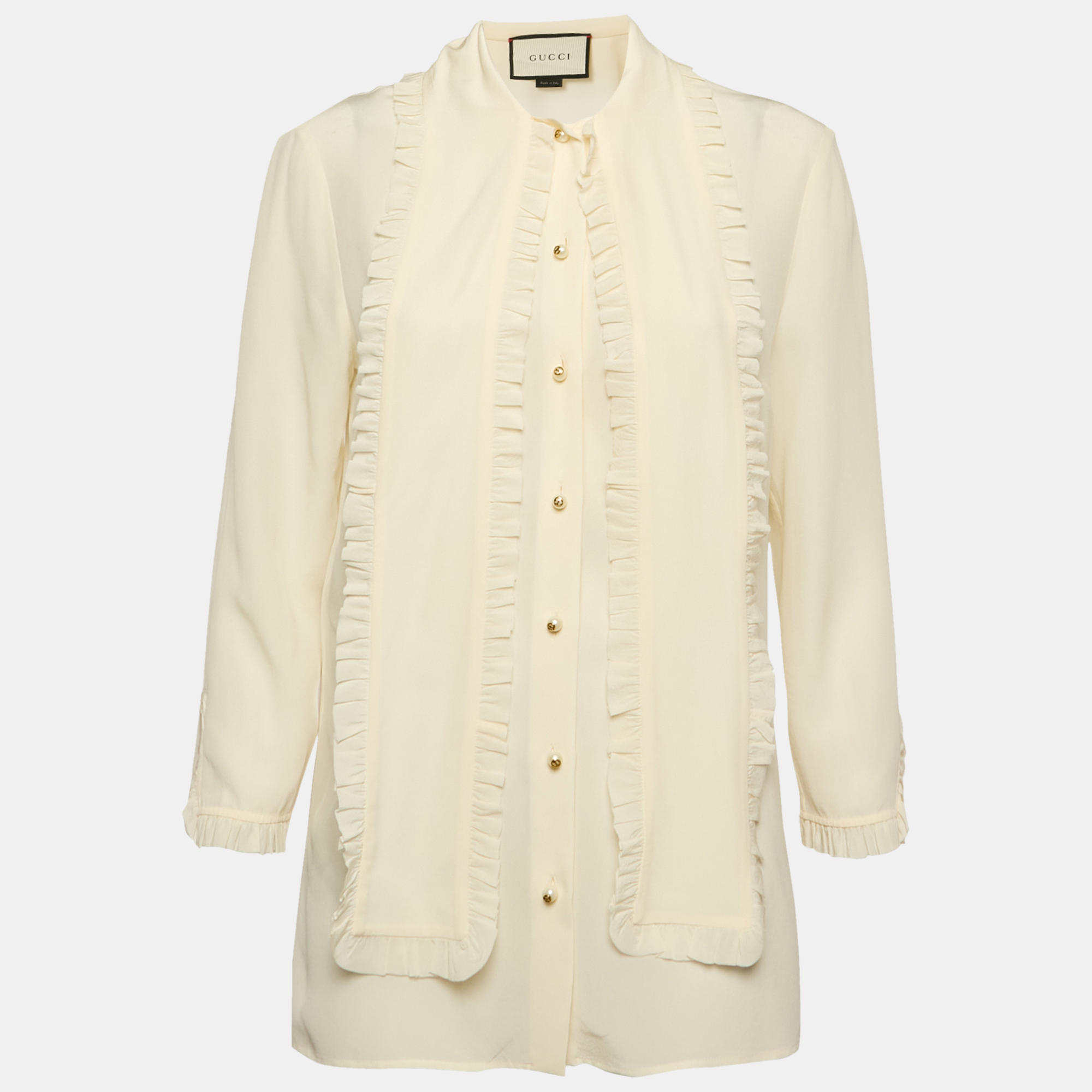 

Gucci Off White Silk Ruffle Blouse M