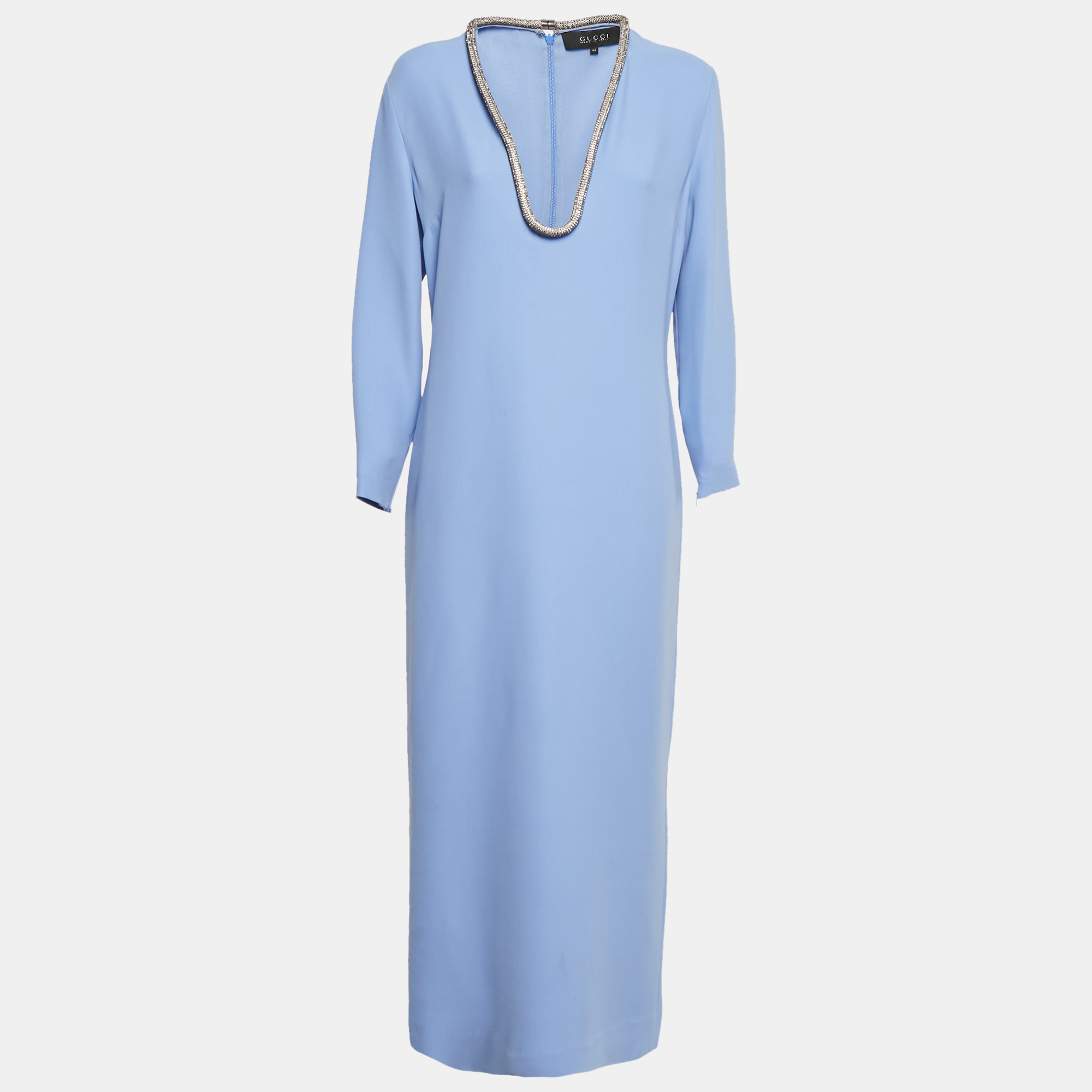 

Gucci Blue Silk Stud Detail Long Dress M