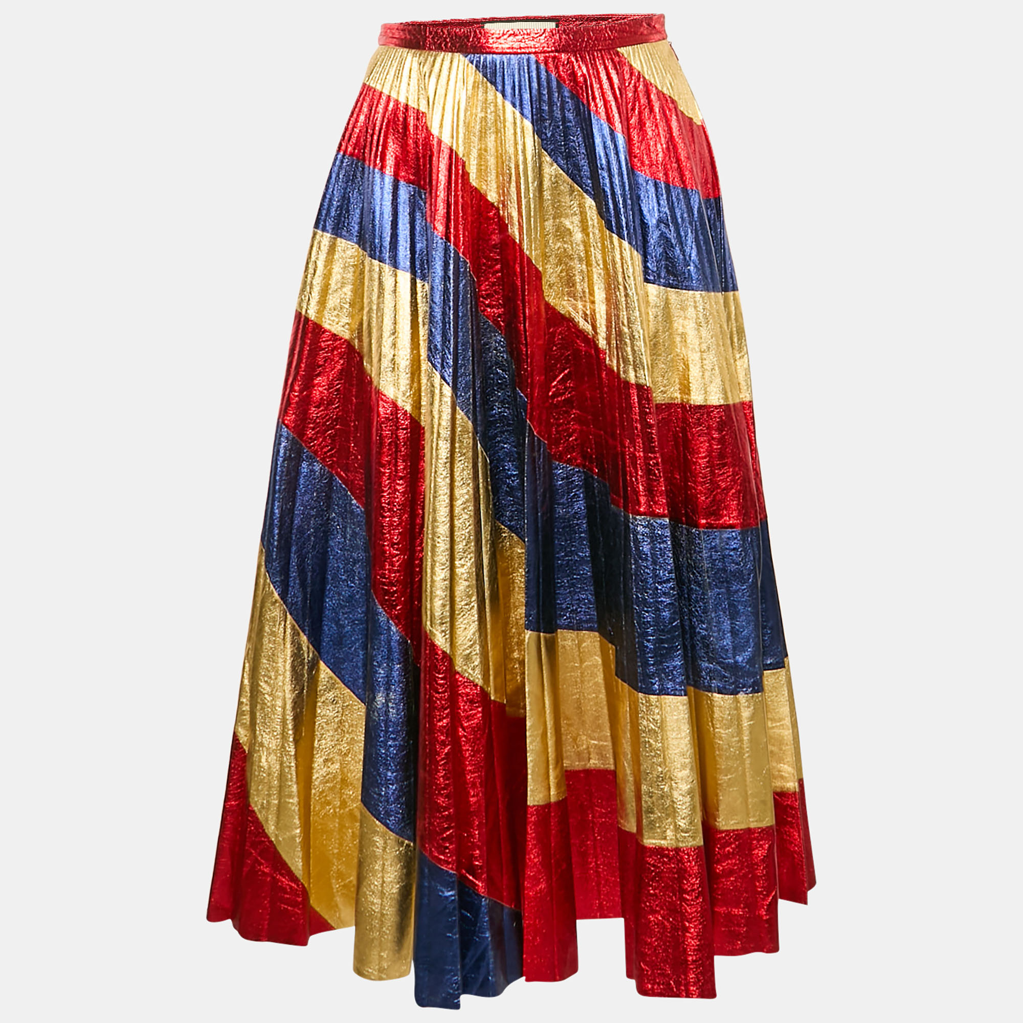 

Gucci Red/Blue Coated Leather Plisse Midi Skirt M