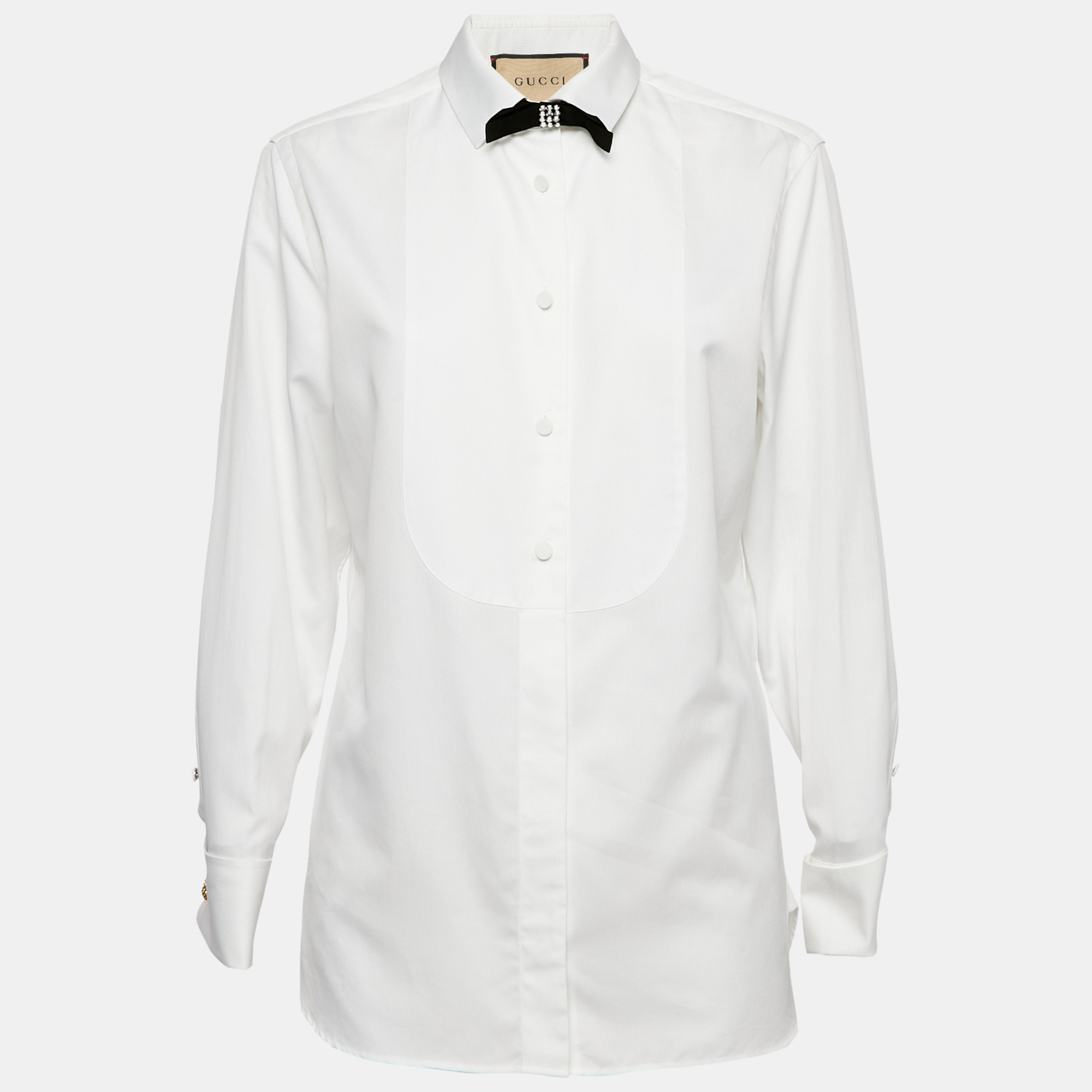 

Gucci White Cotton Bow Tie Detail Button Front Tuxedo Shirt S