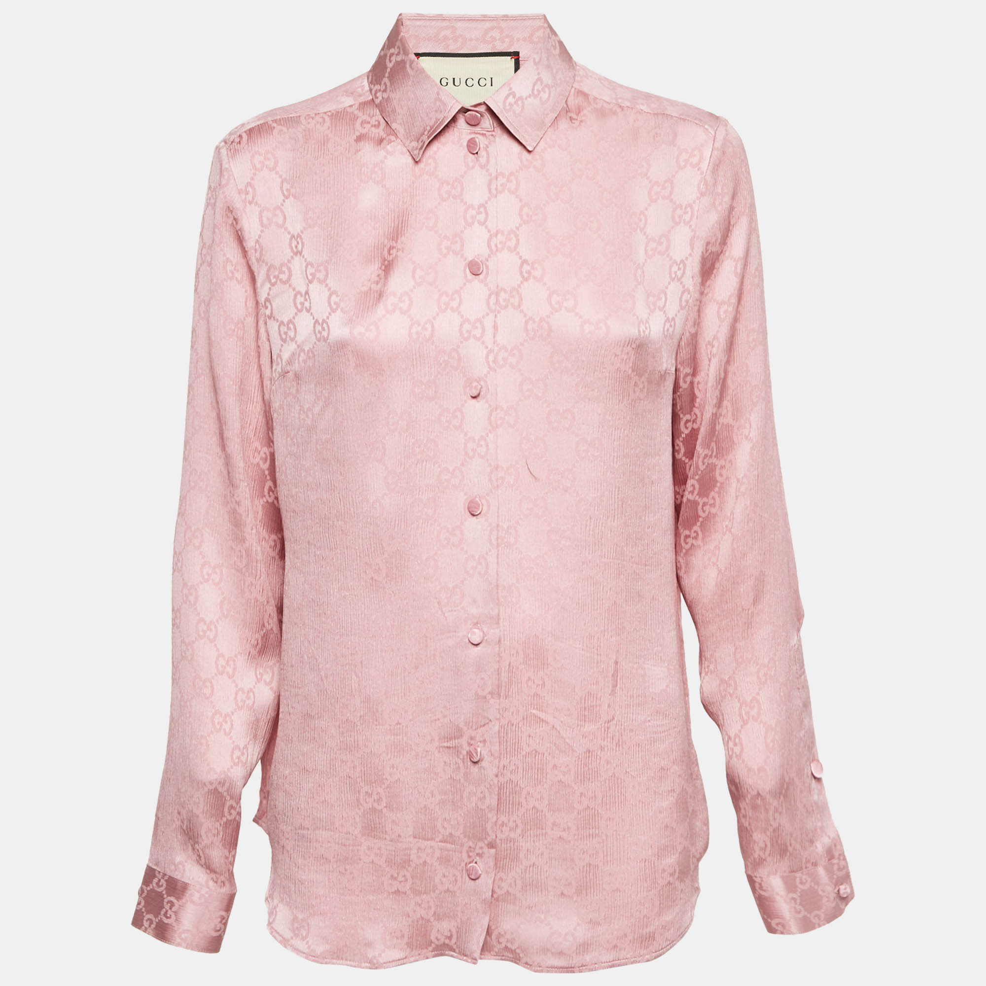 

Gucci Pink GG Crinkled Silk Button Front Shirt M