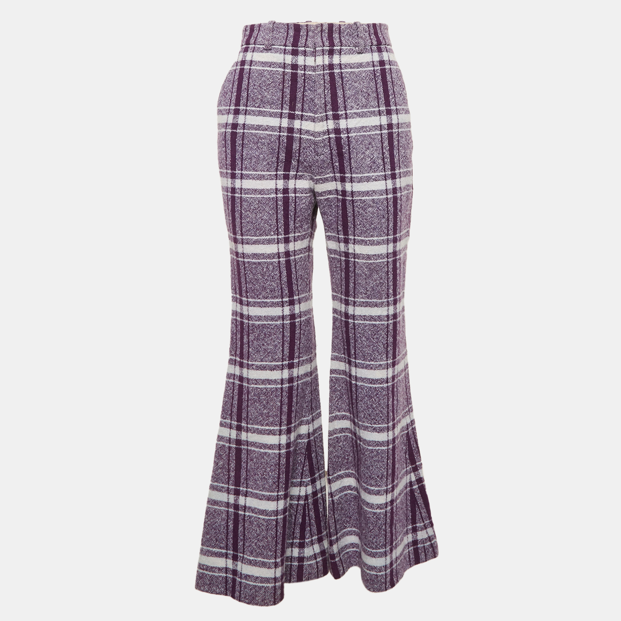 

Gucci Purple Check Wool Tweed Flared Trousers S