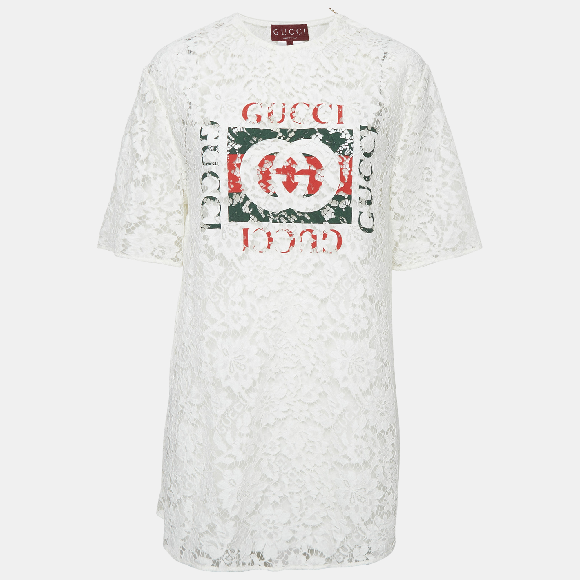 

Gucci White Vintage Logo Print Lace Mini Dress M