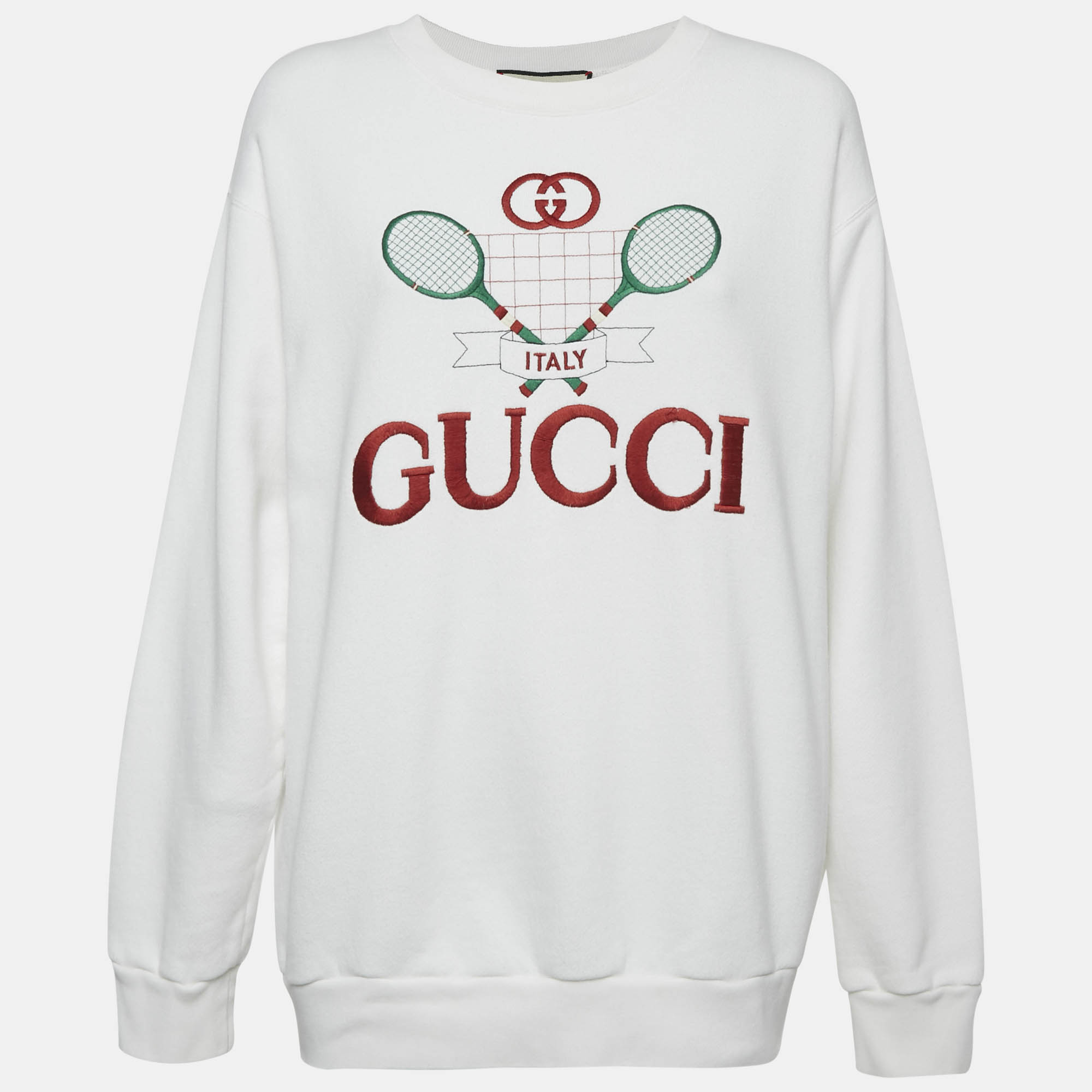 

Gucci White Tennis Embroidery Cotton Oversized Sweatshirt M