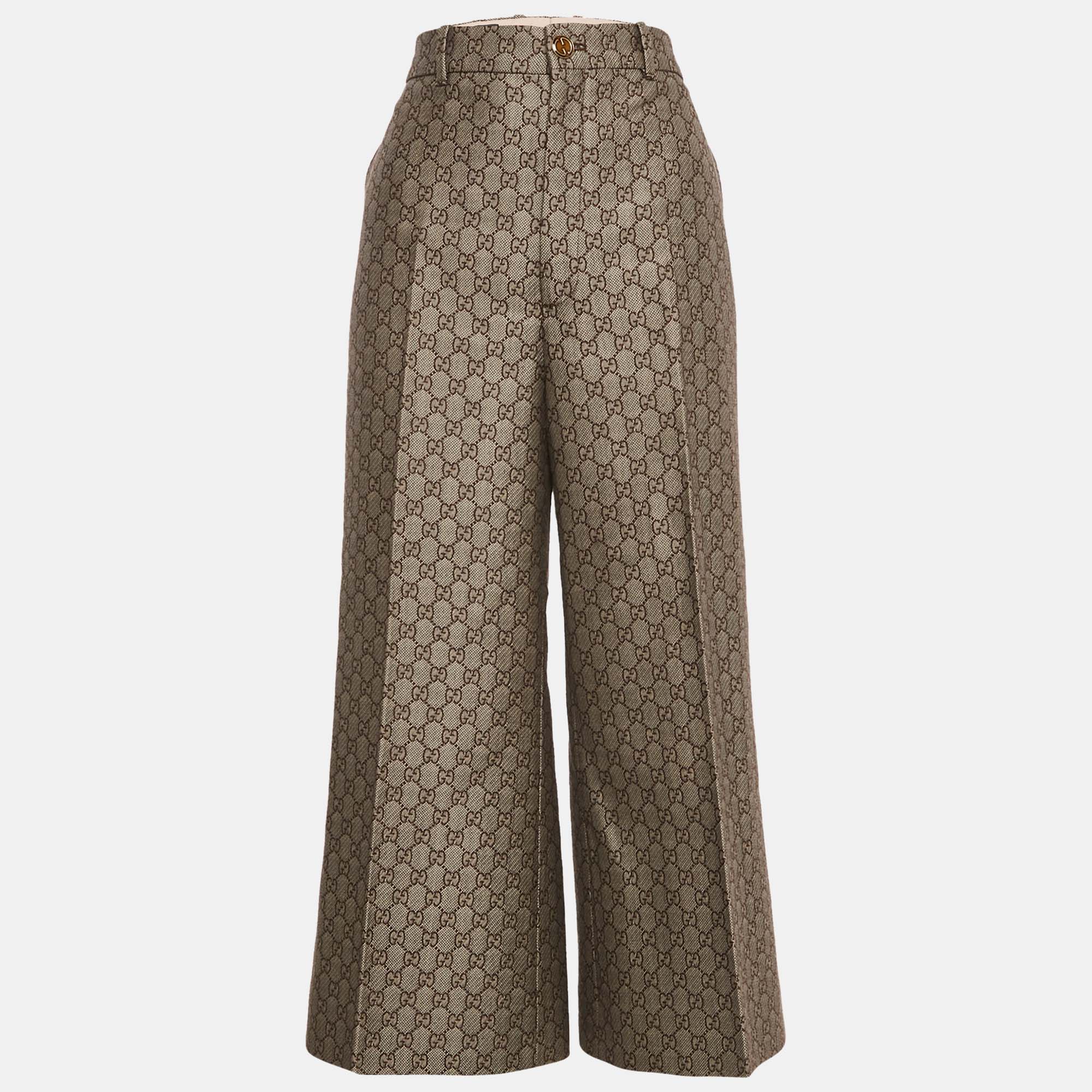 

Gucci Beige GG Monogram Cotton Blend Canvas Culottes Pants L