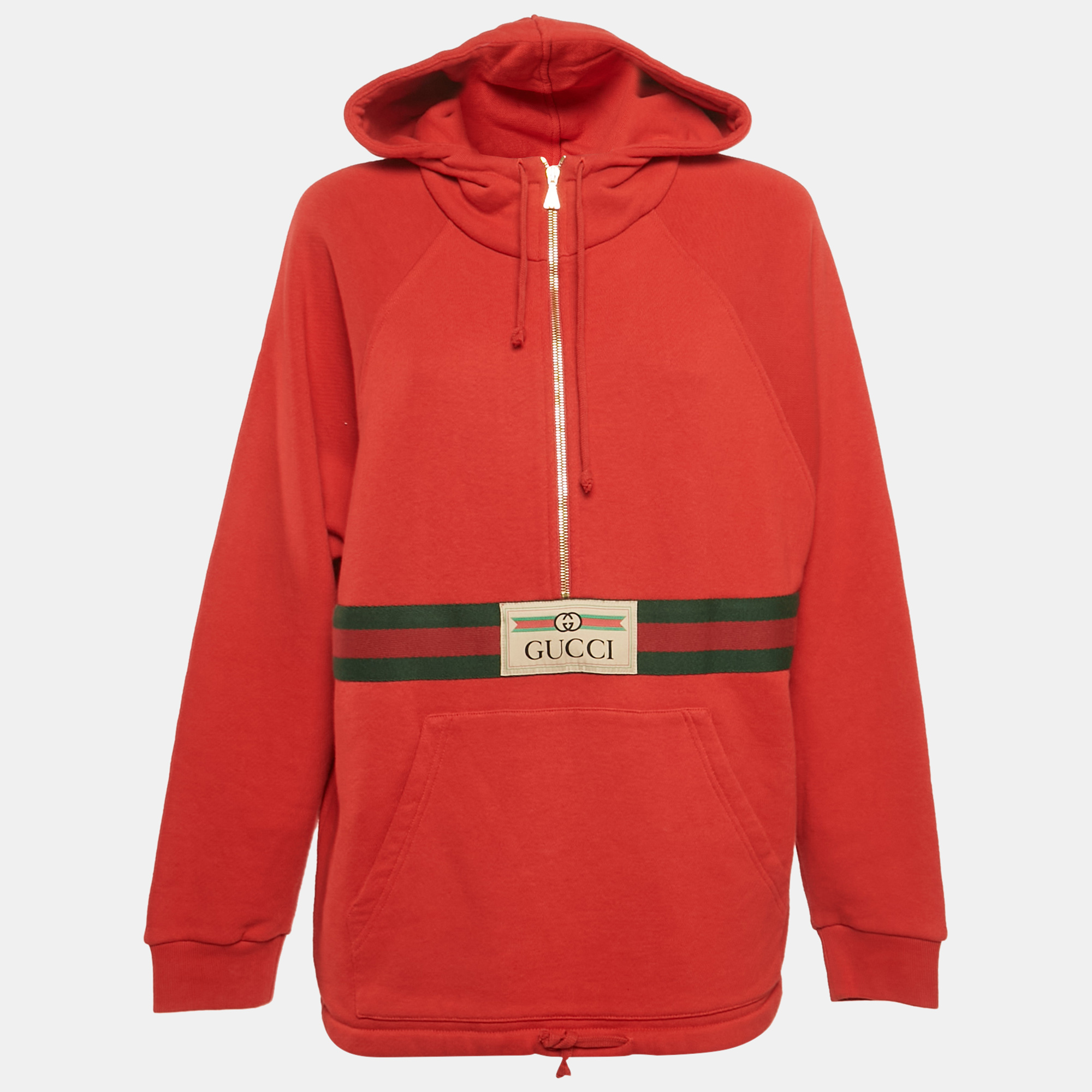 

Gucci Red Cotton Web and Gucci Label Hooded Sweatshirt XXS