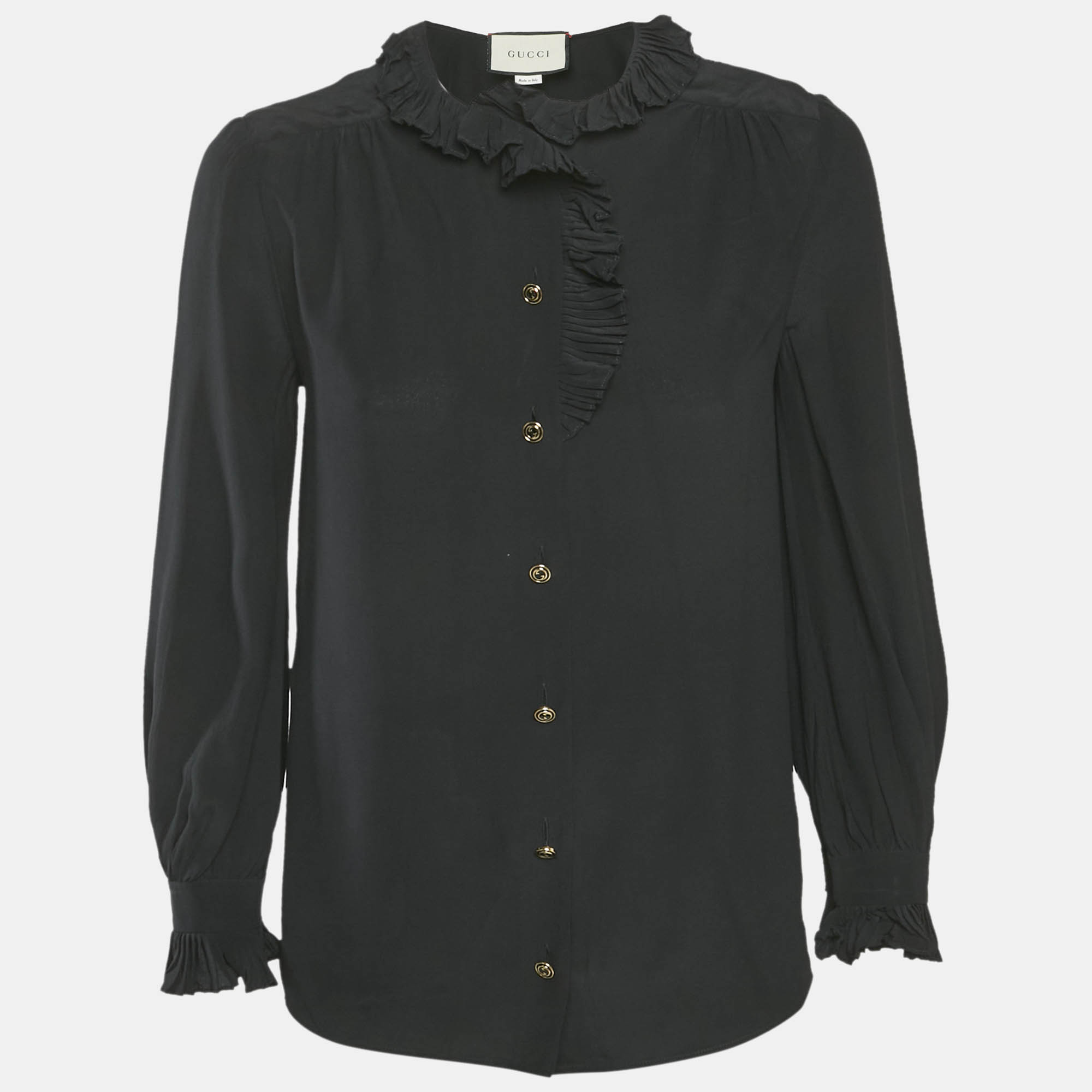 

Gucci Black Silk Ruffled Long Sleeve Shirt M