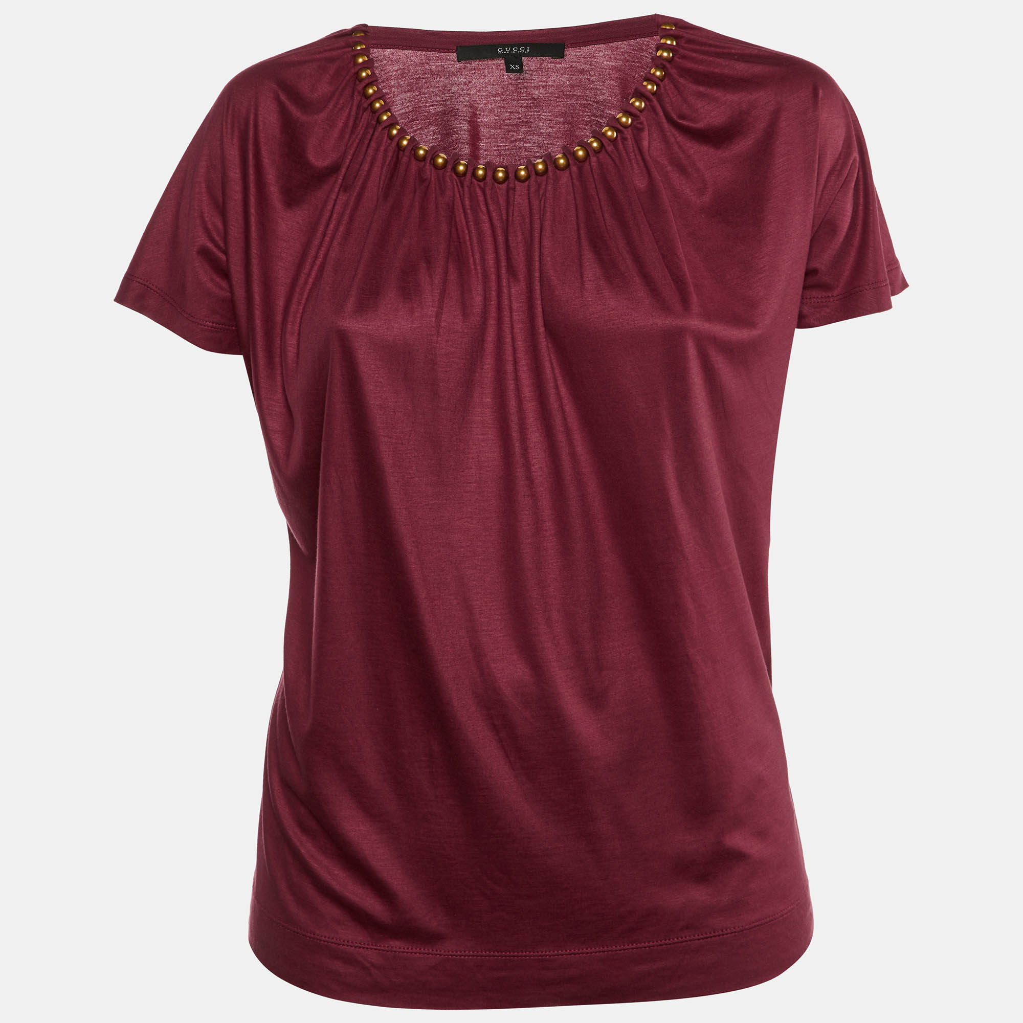 

Gucci Burgundy Jersey Beaded Neck Top XS