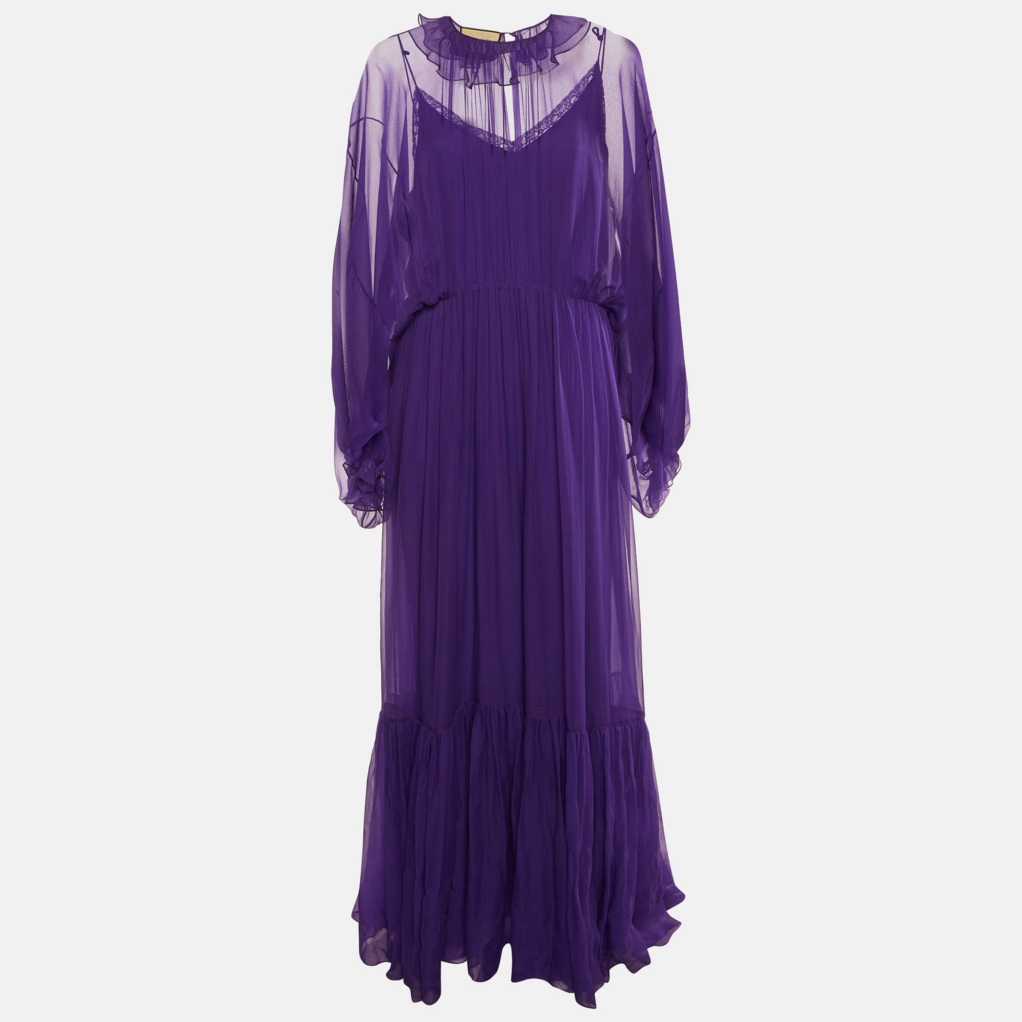 

Gucci Purple Chiffon Gathered Maxi Dress L