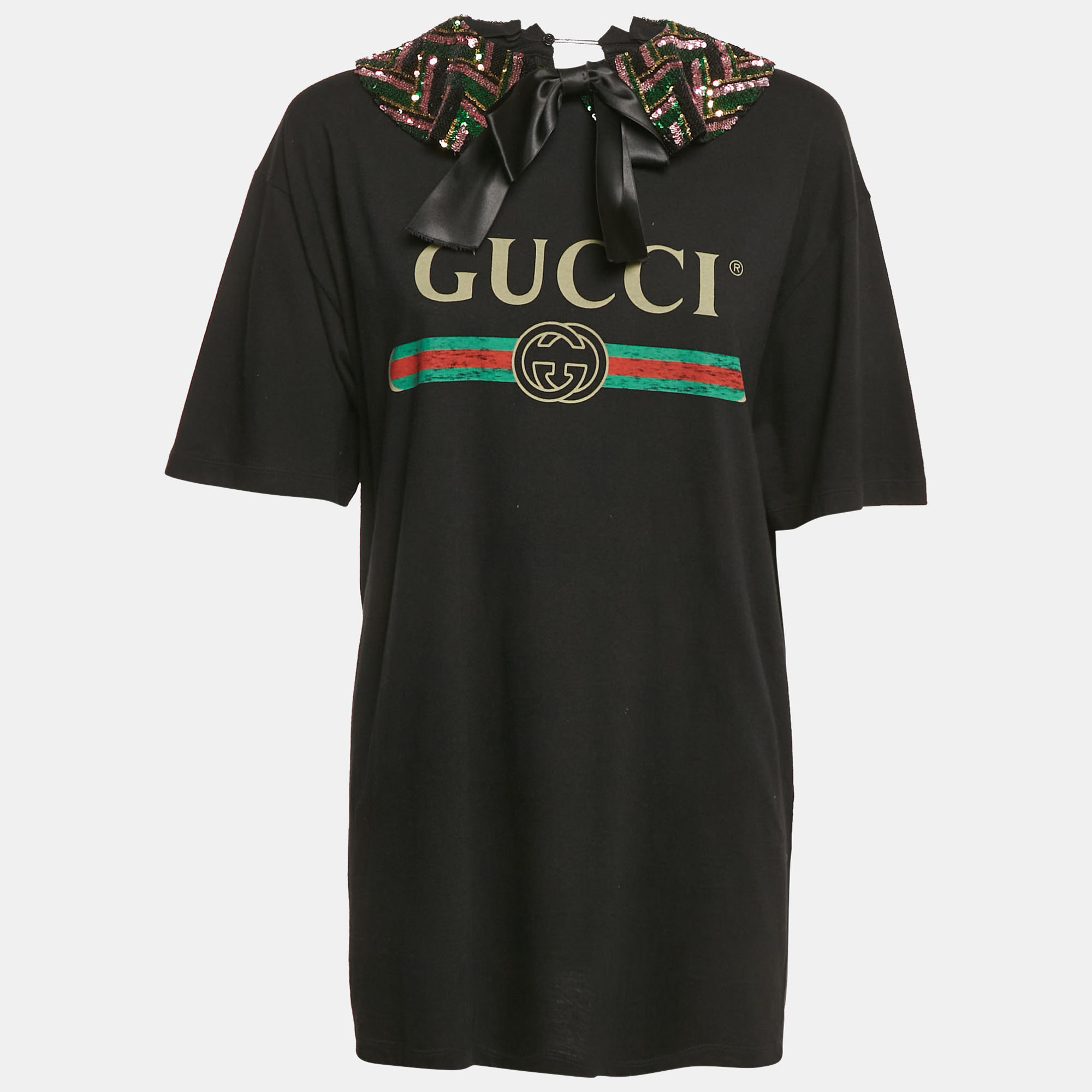 

Gucci Black Cotton Knit Detachable Embellished Coollar Detail T-Shirt L