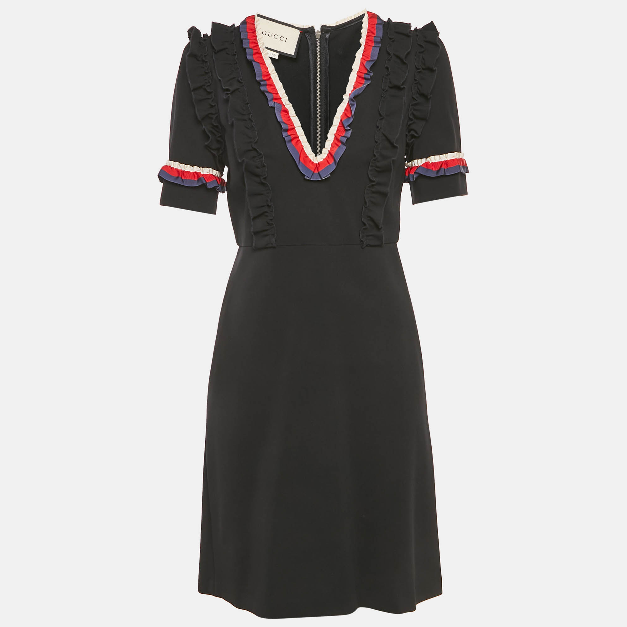 

Gucci Black Jersey Ruffled Detail Sheath Dress M