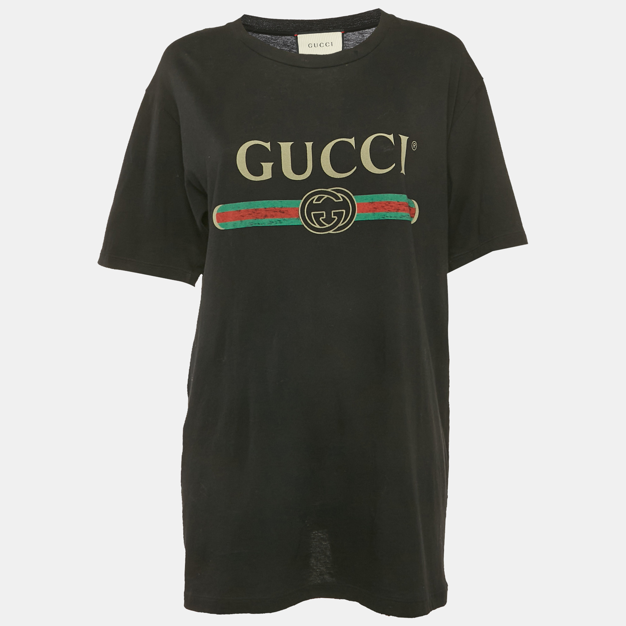Gucci Black Vintage Logo Print Jersey Distressed T-Shirt S