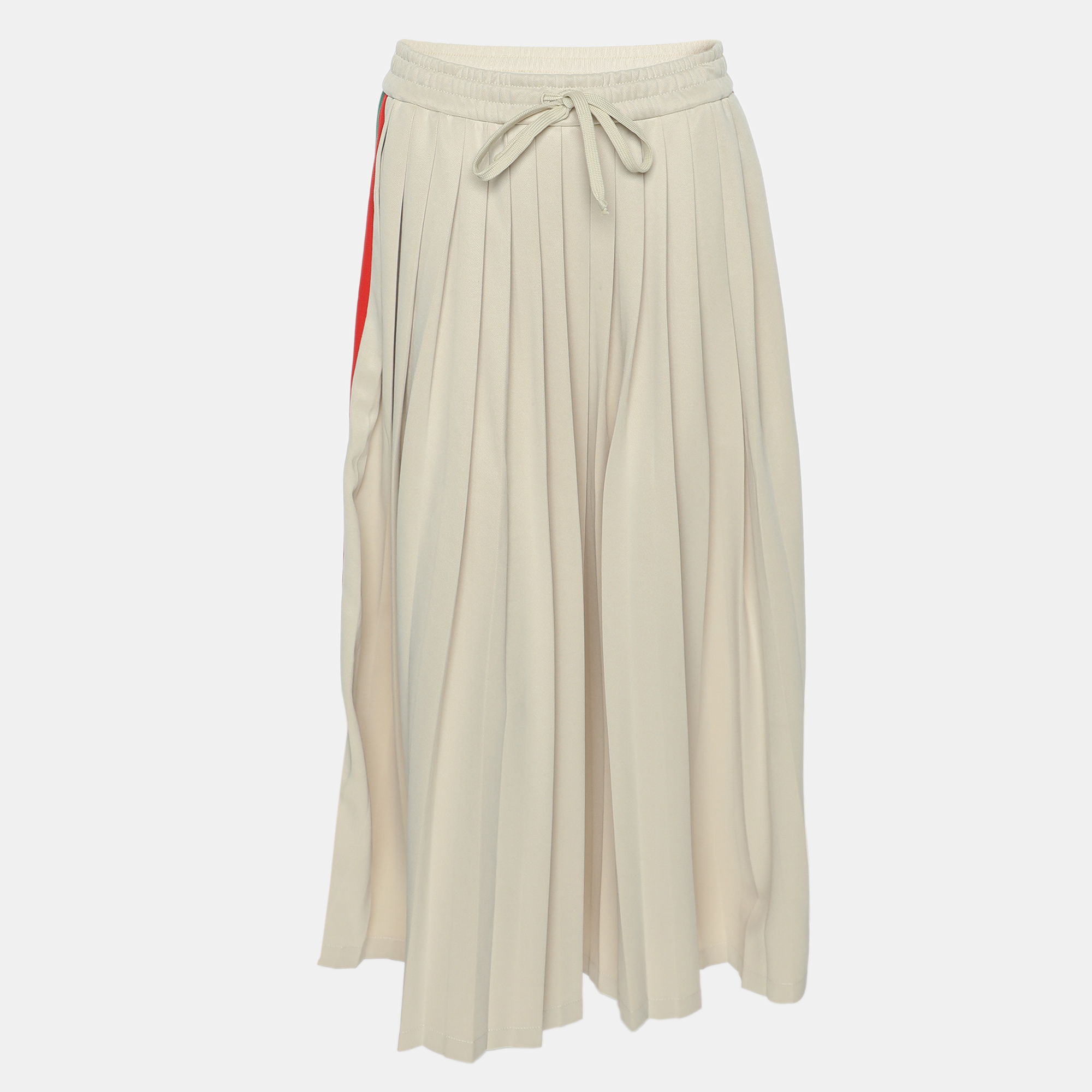 

Gucci Beige Cotton Pleated Webbing Drawstring Midi Skirt S