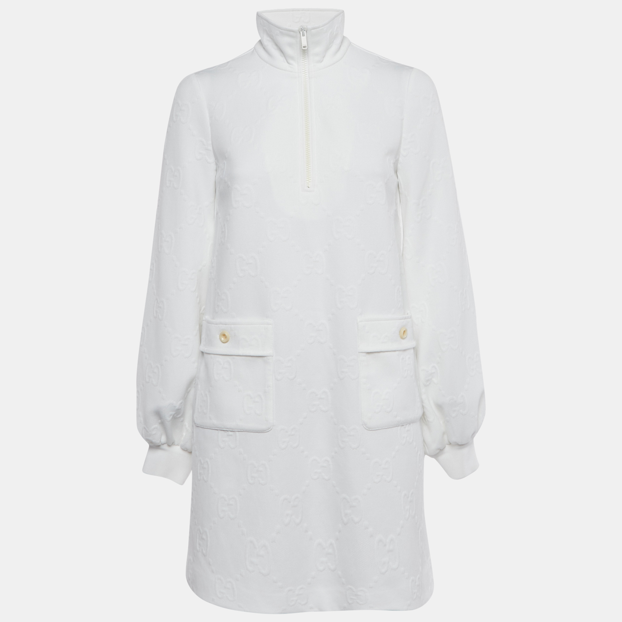 

Gucci White Monogram Jersey High Neck Mini Dress XXS