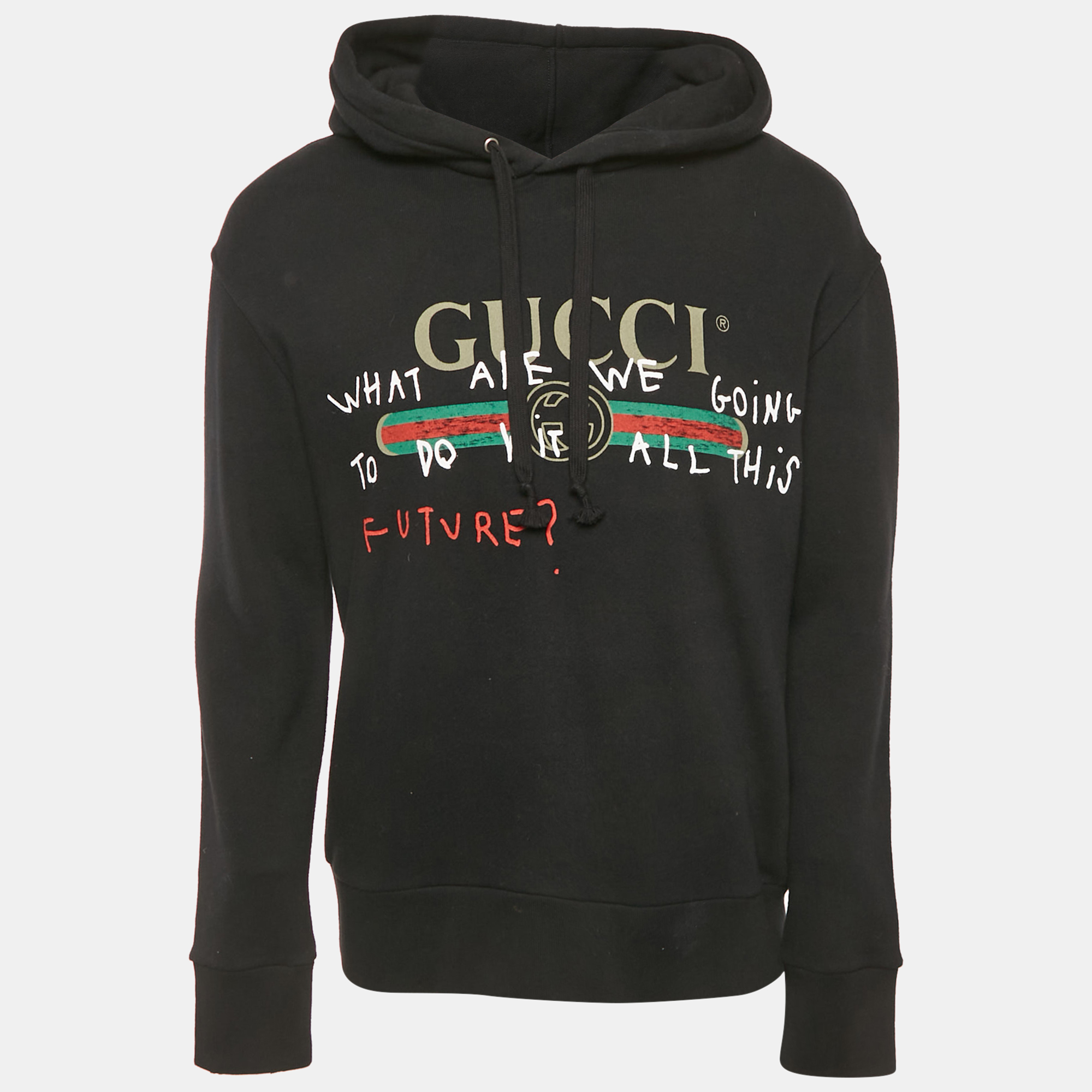 Pre-owned Gucci Black Printed Cotton Coco Captian Black Hooded Sweatshirt S