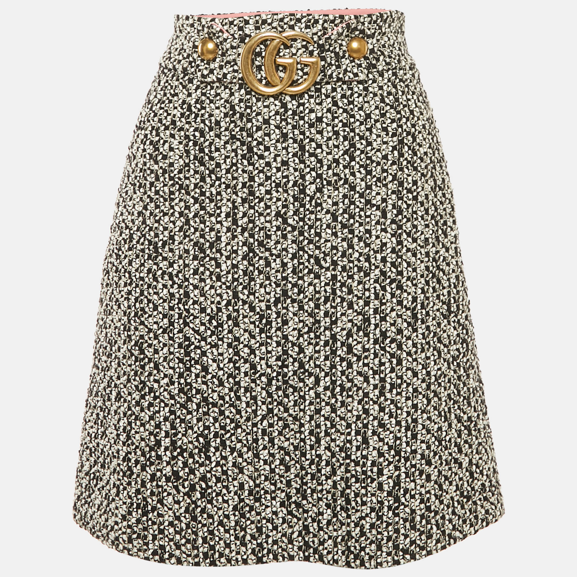 

Gucci Black/White Tweed GG Logo Metal Detail Mini Skirt S