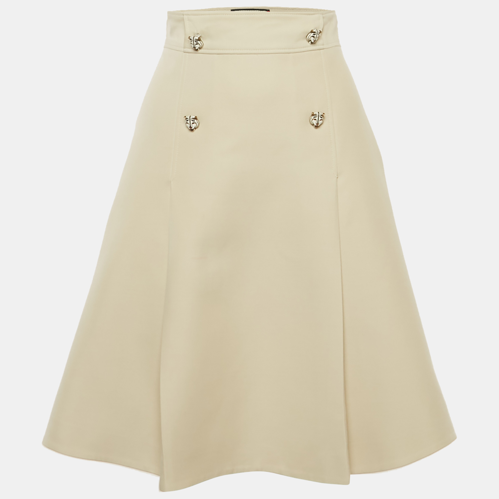 

Gucci Light Beige Wool and Silk Tiger Brooch Detail Knee-Length Skirt S