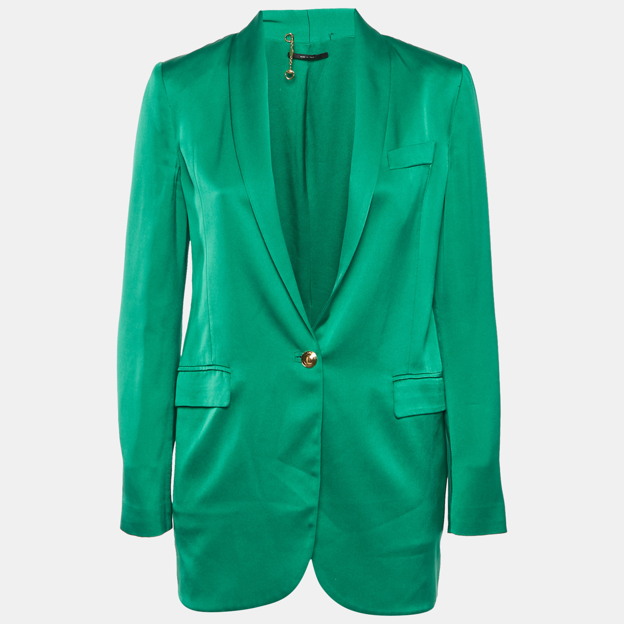 Pre-owned Gucci Green Satin Single Breasted Blazer M