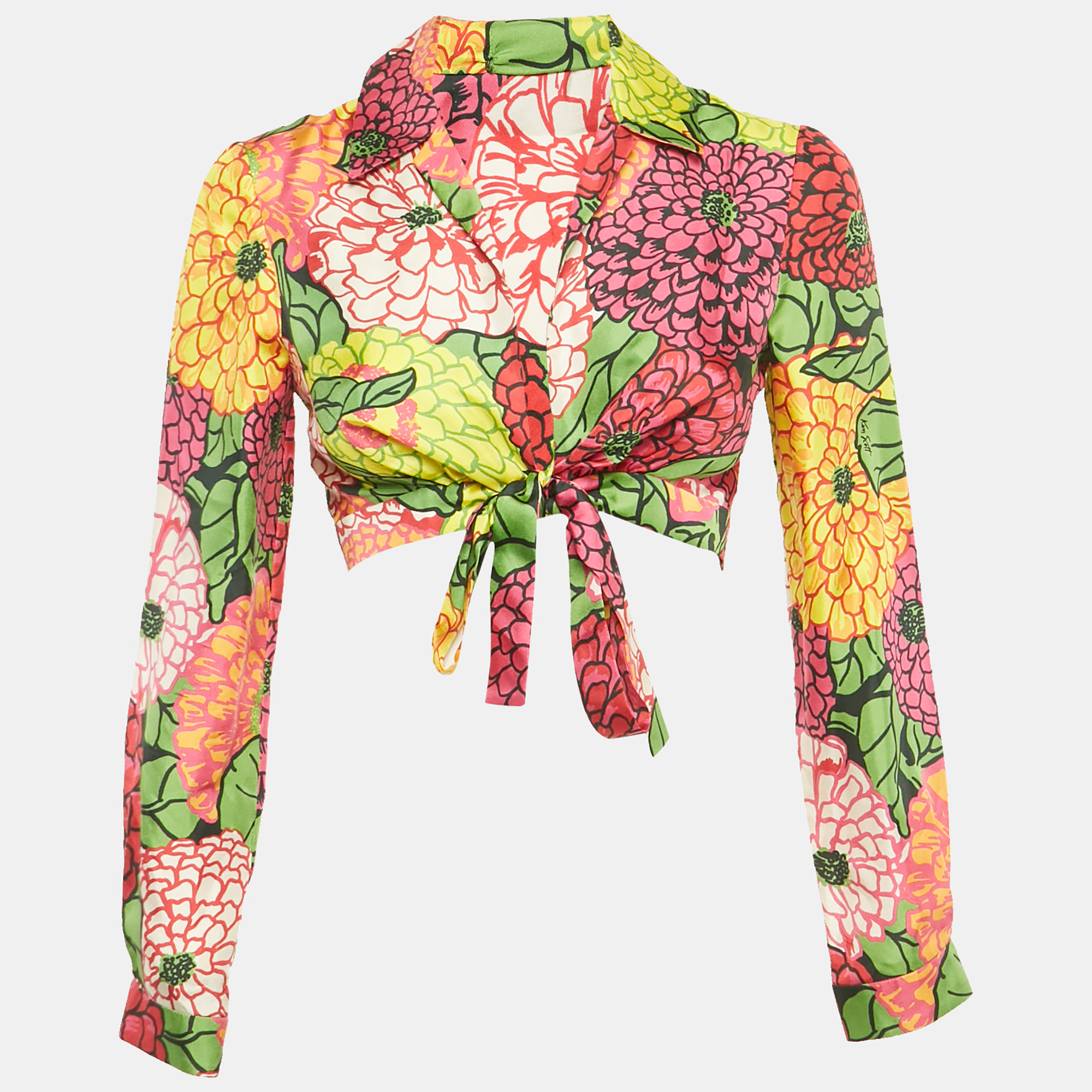 

Gucci x Ken Scott Multicolor Floral Print Silk Crop Wrap Top S