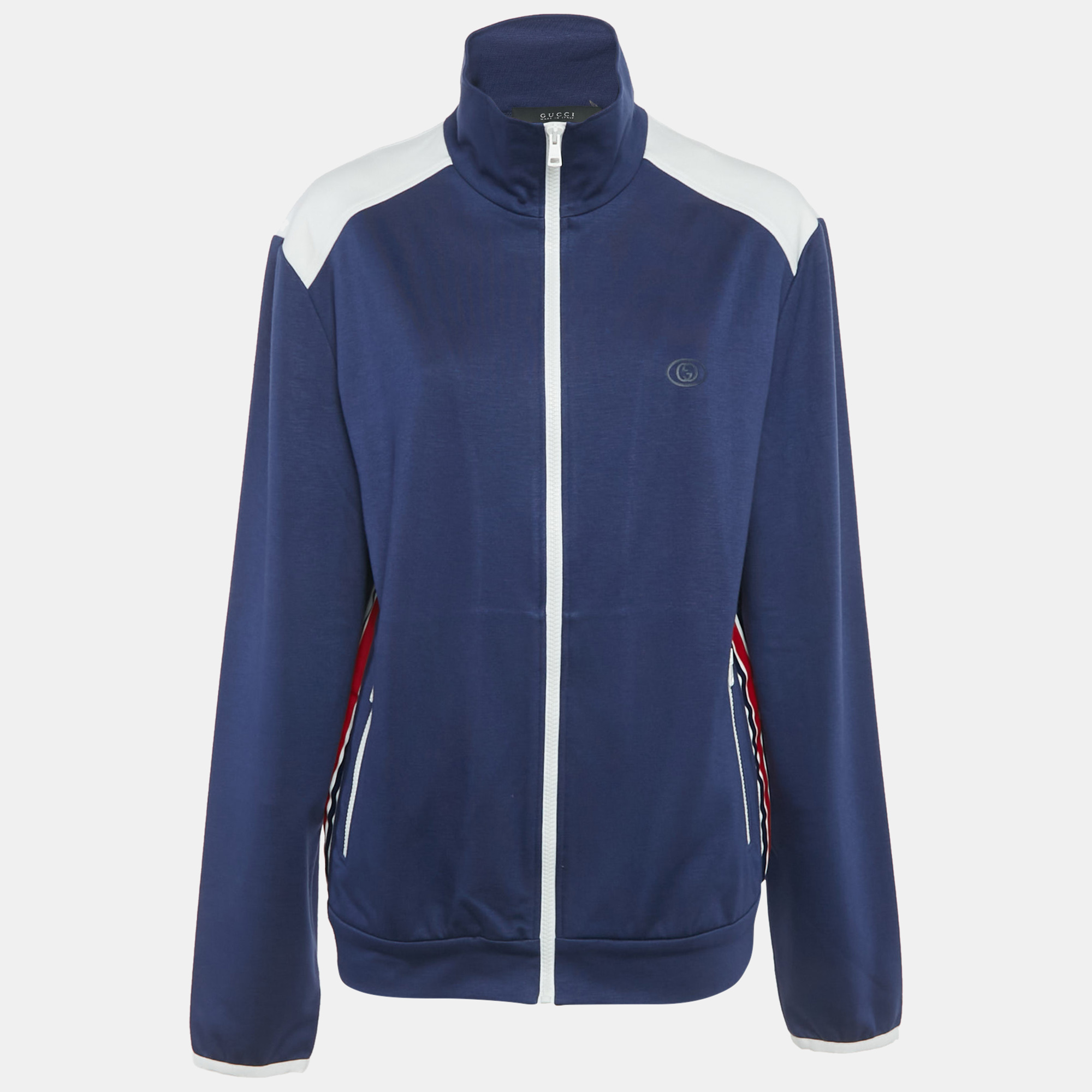 

Gucci Navy Blue Side Striped Jersey Zip-Up Jacket XL