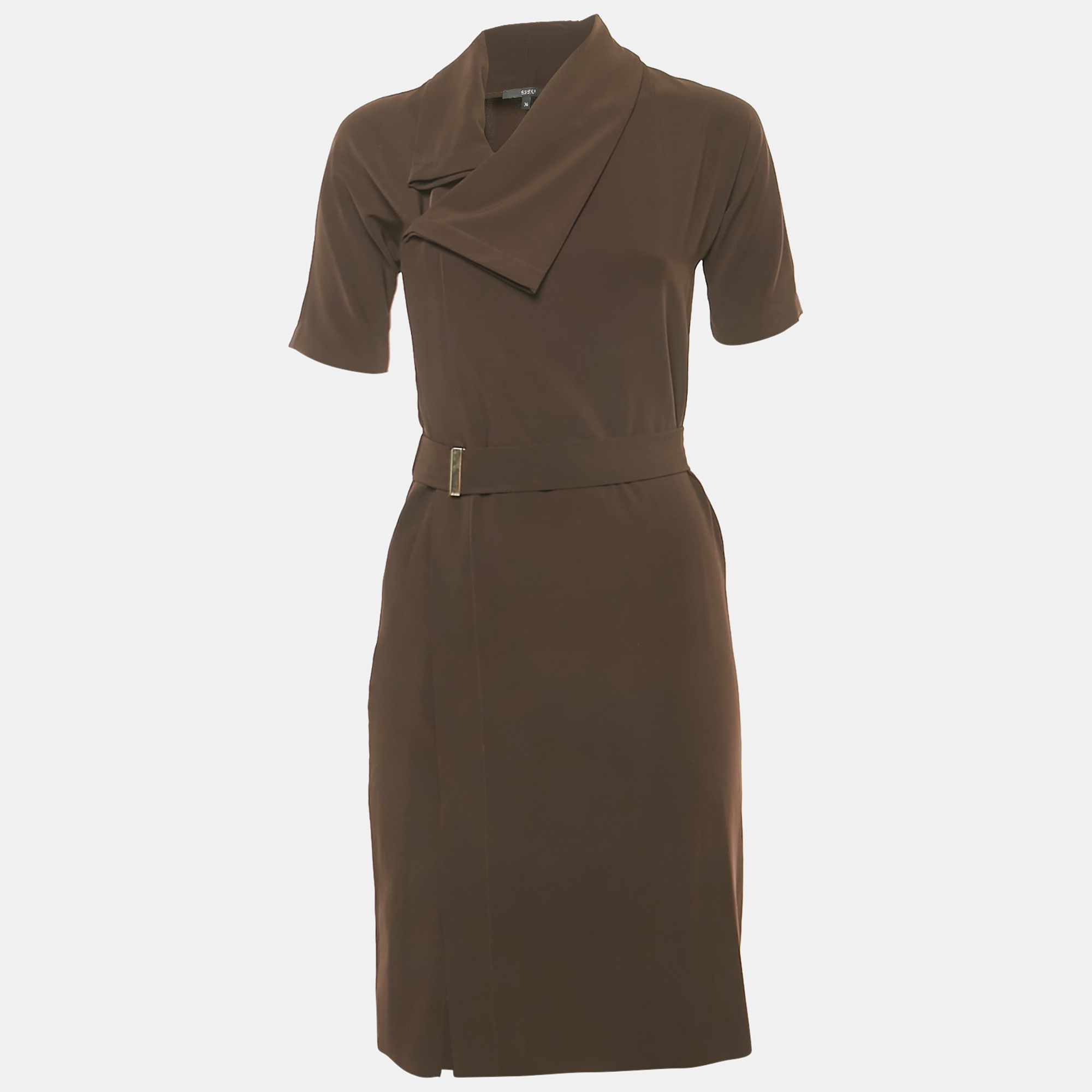 

Gucci Dark Brown Crepe Crossover Neck Mini Dress XS