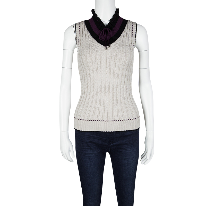 

Gucci Beige Contrast Trim Detail Cable Knit Sleeveless Sweater