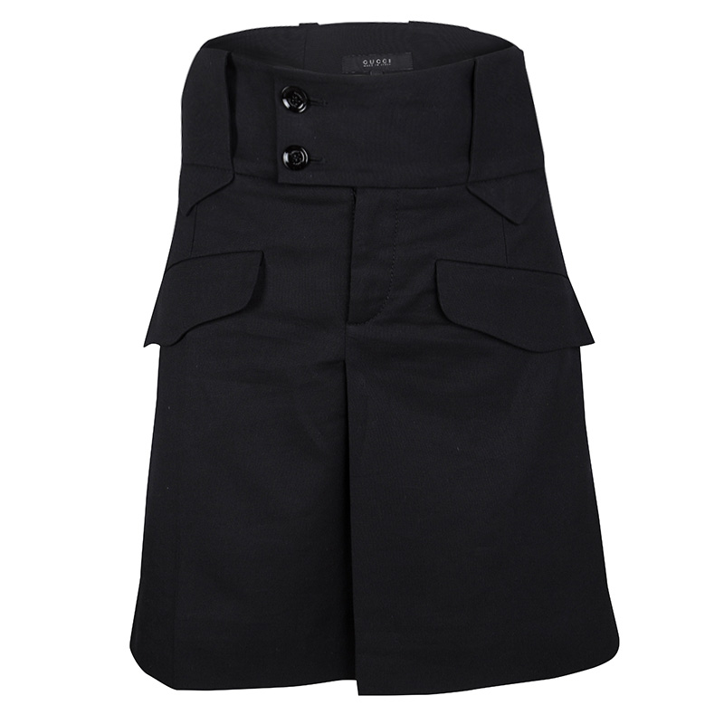 Pre Owned Gucci Black Pleat Detail Skirt M