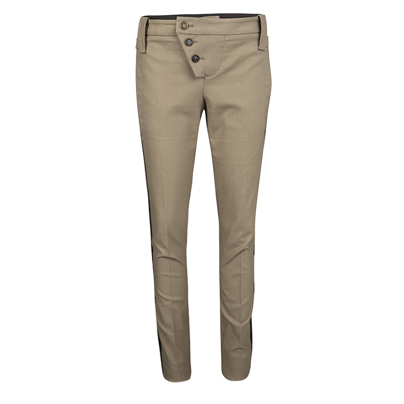 Pre Owned Gucci Brown Cotton Contrast Trim Buckle Detail Tapered Trousers M