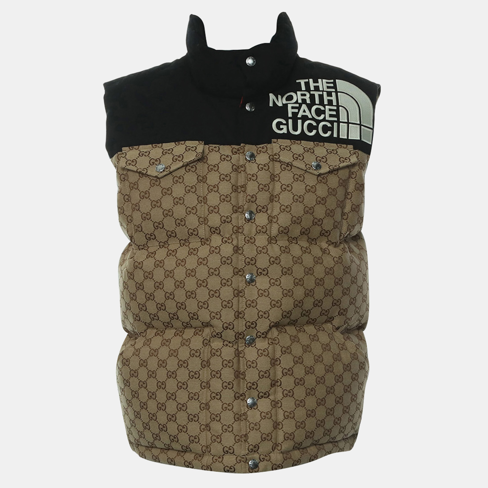 Pre-owned Gucci X The North Face Gg Puffer Vest In Brown