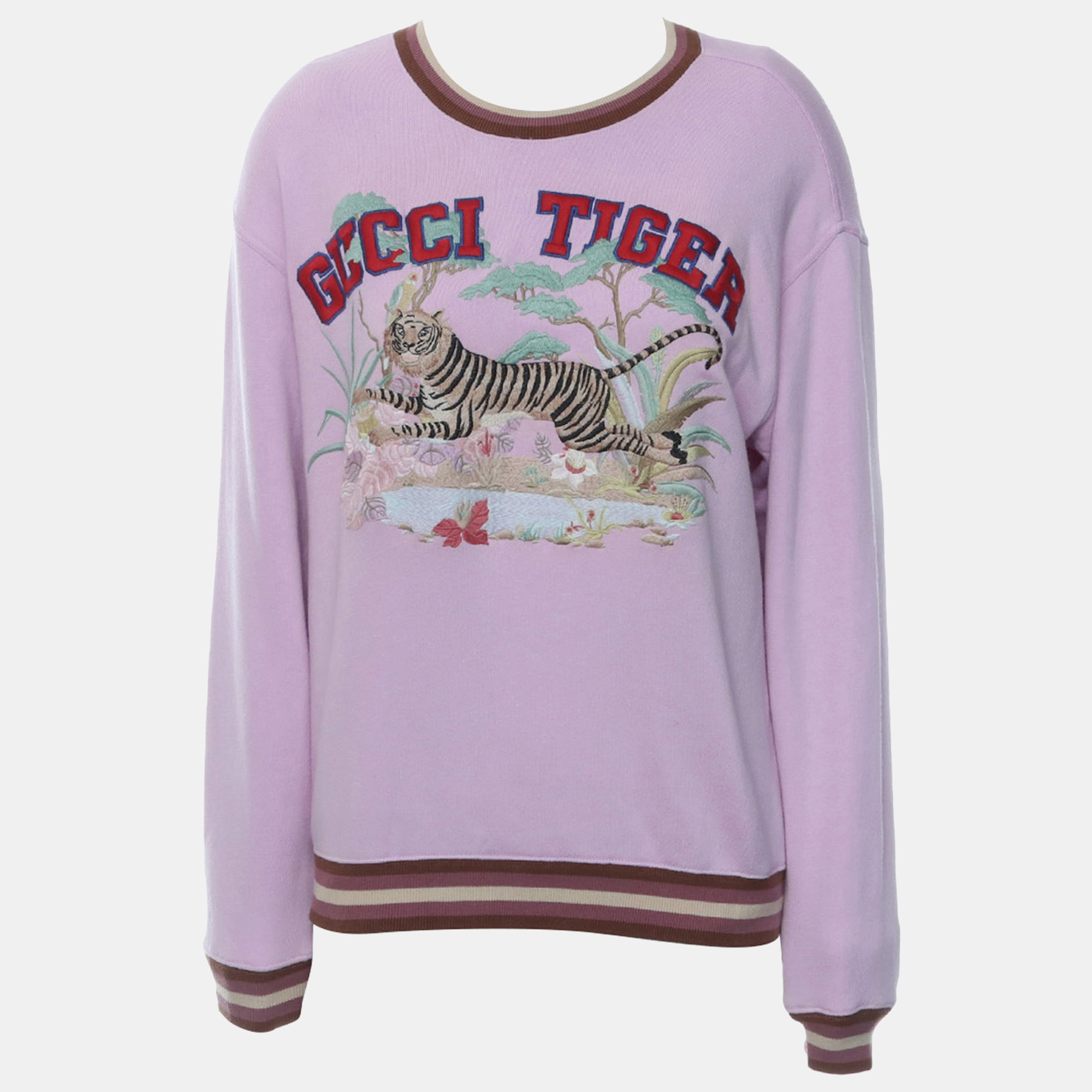 Pre-owned Gucci Tiger Embroidered Sweater In Pink