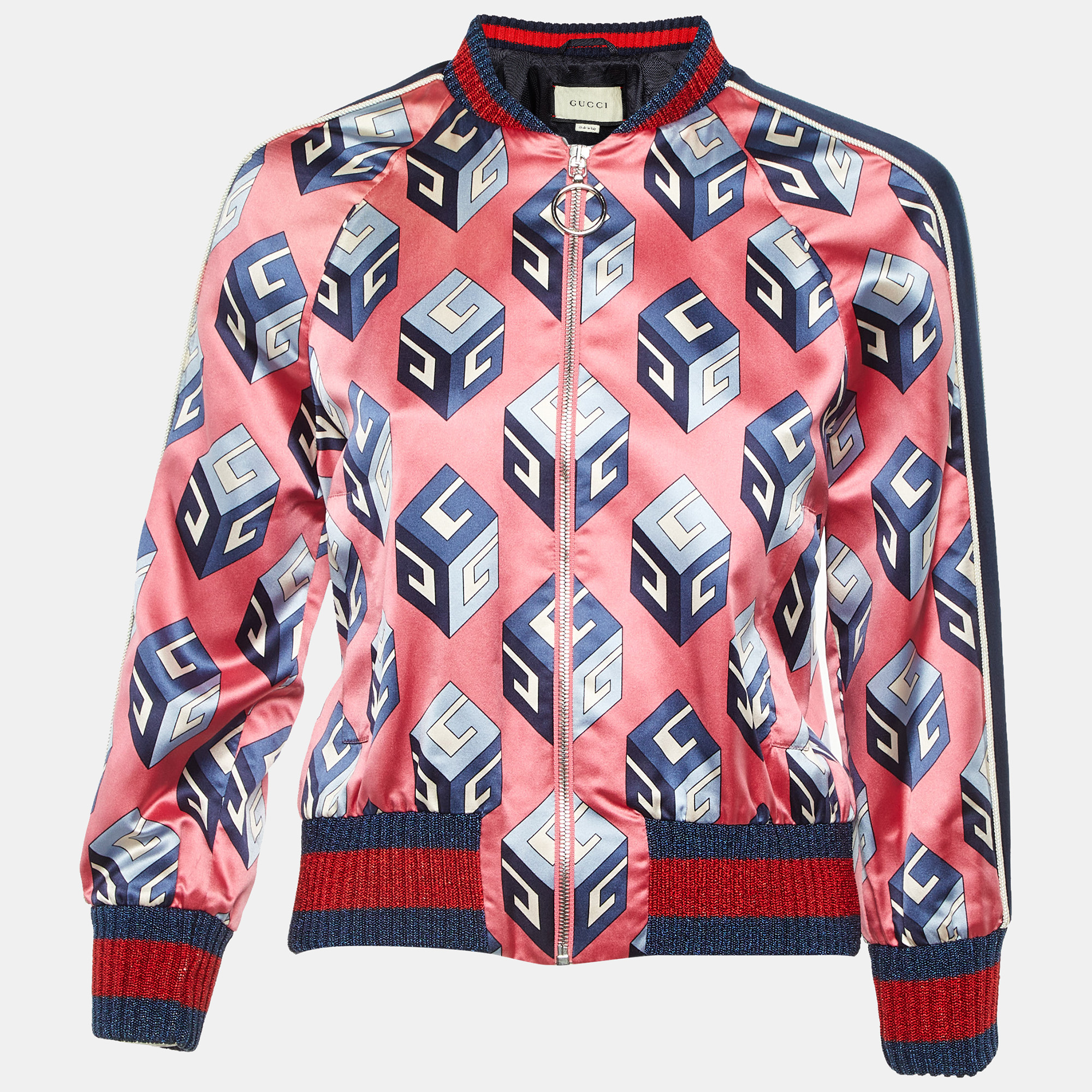 

Gucci Pink GG Print Silk Satin Duchesse Bomber Jacket S