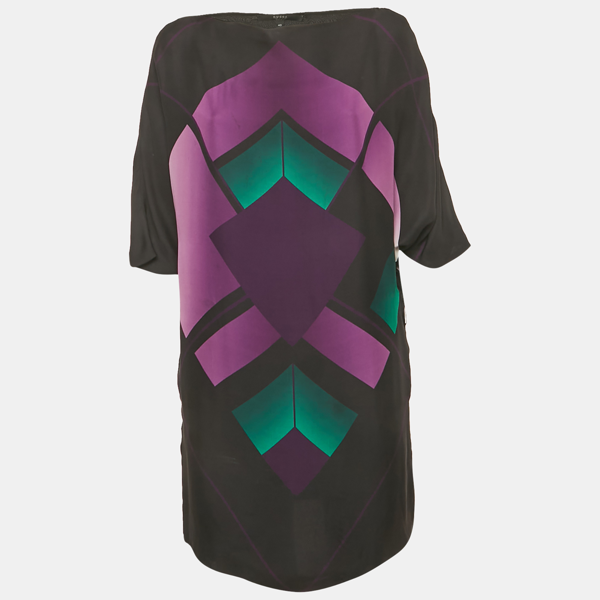 Pre-owned Gucci Black Printed Silk Mini Dress S