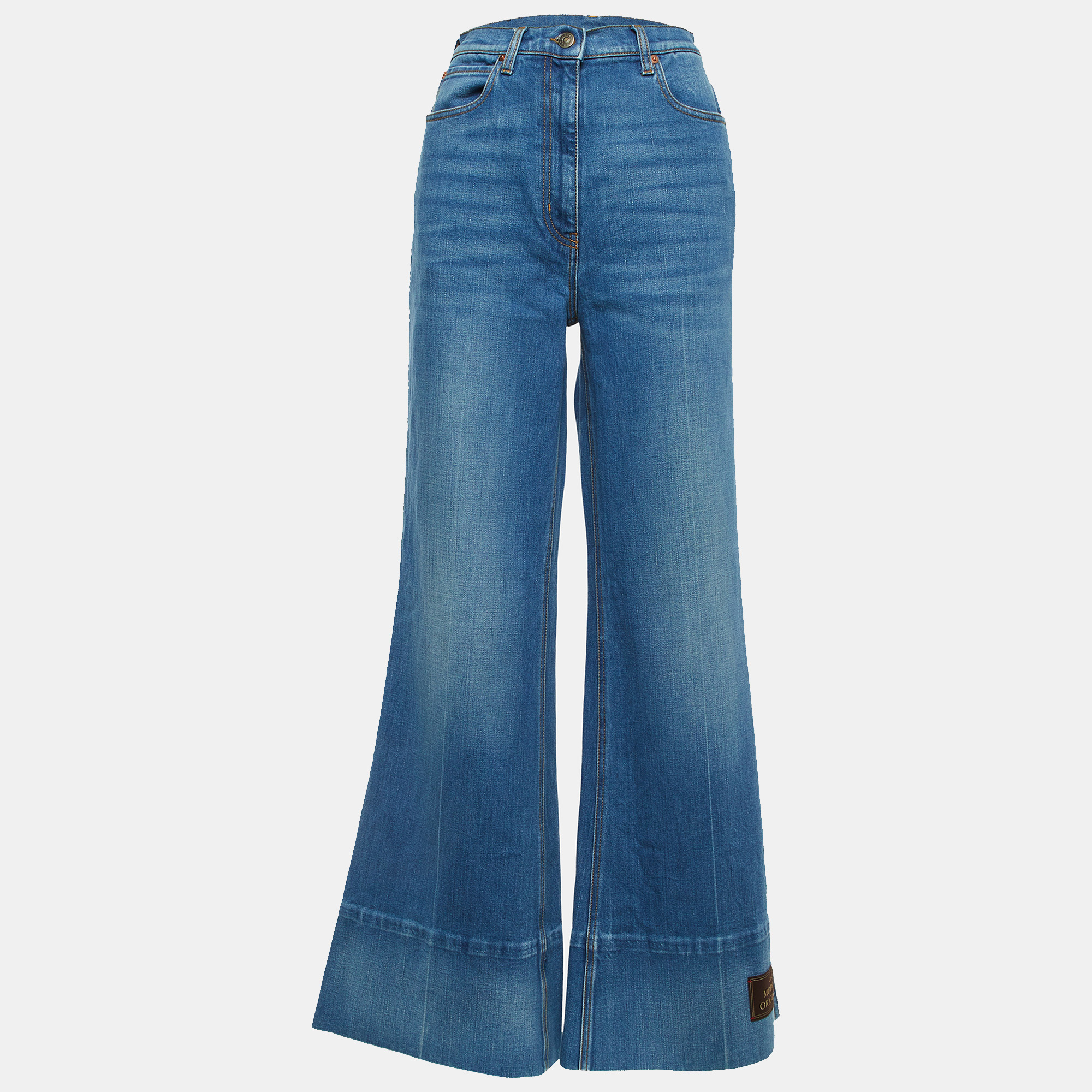

Gucci Blue Washed Denim Wide Leg Jeans M Waist 28"