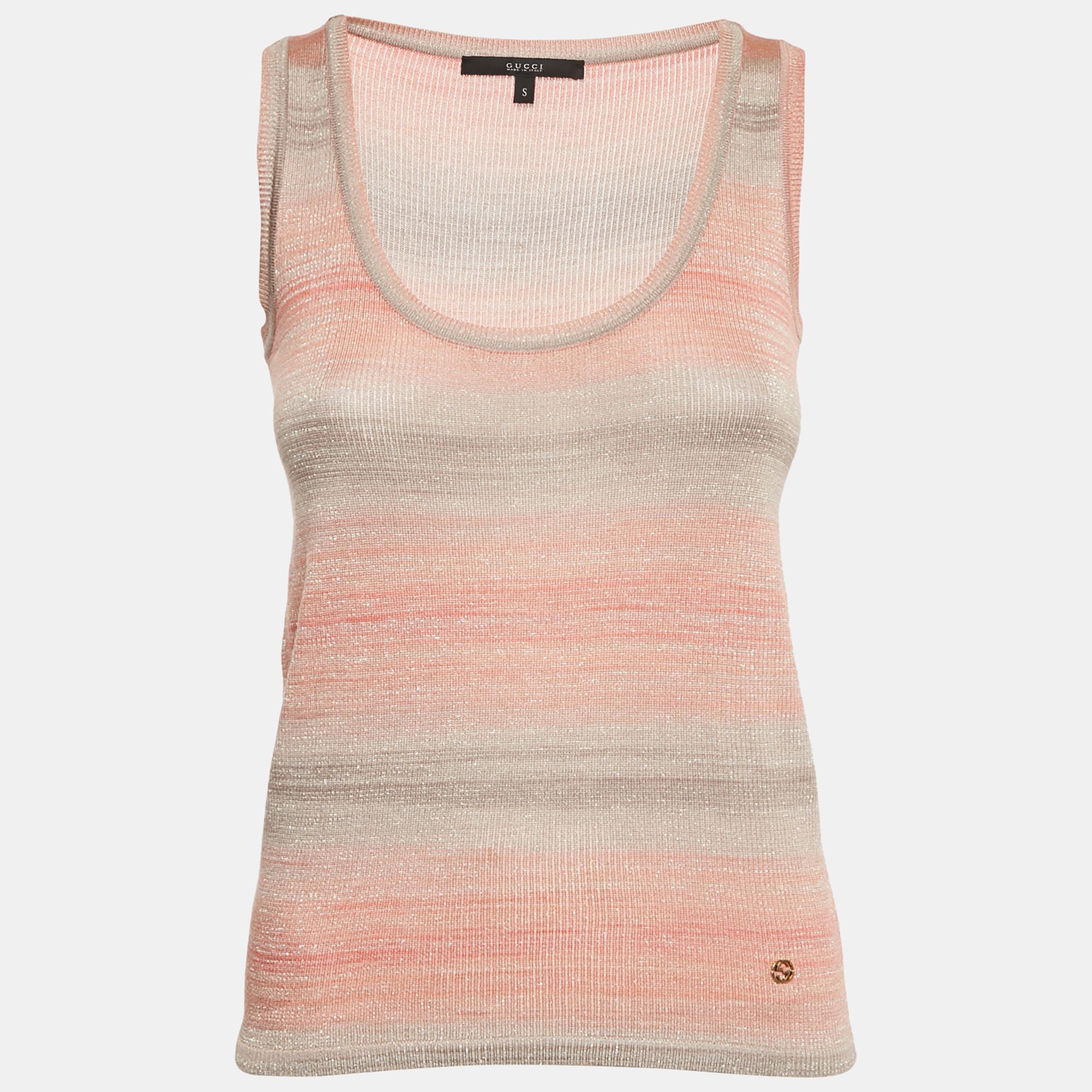 

Gucci Orange Lurex Knit GG logo Detail Tank Top S