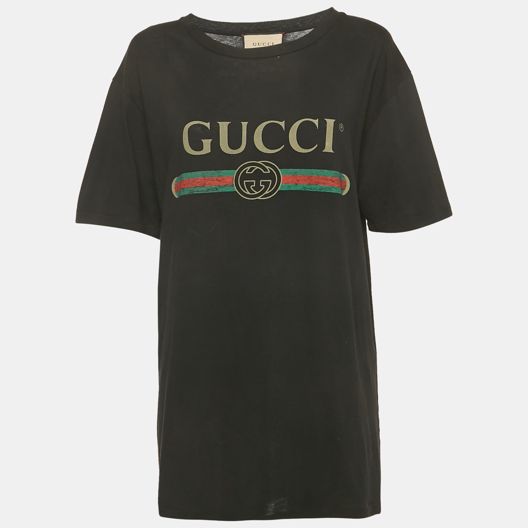 

Gucci Black Vintage Logo Print Cotton Distressed T-Shirt M