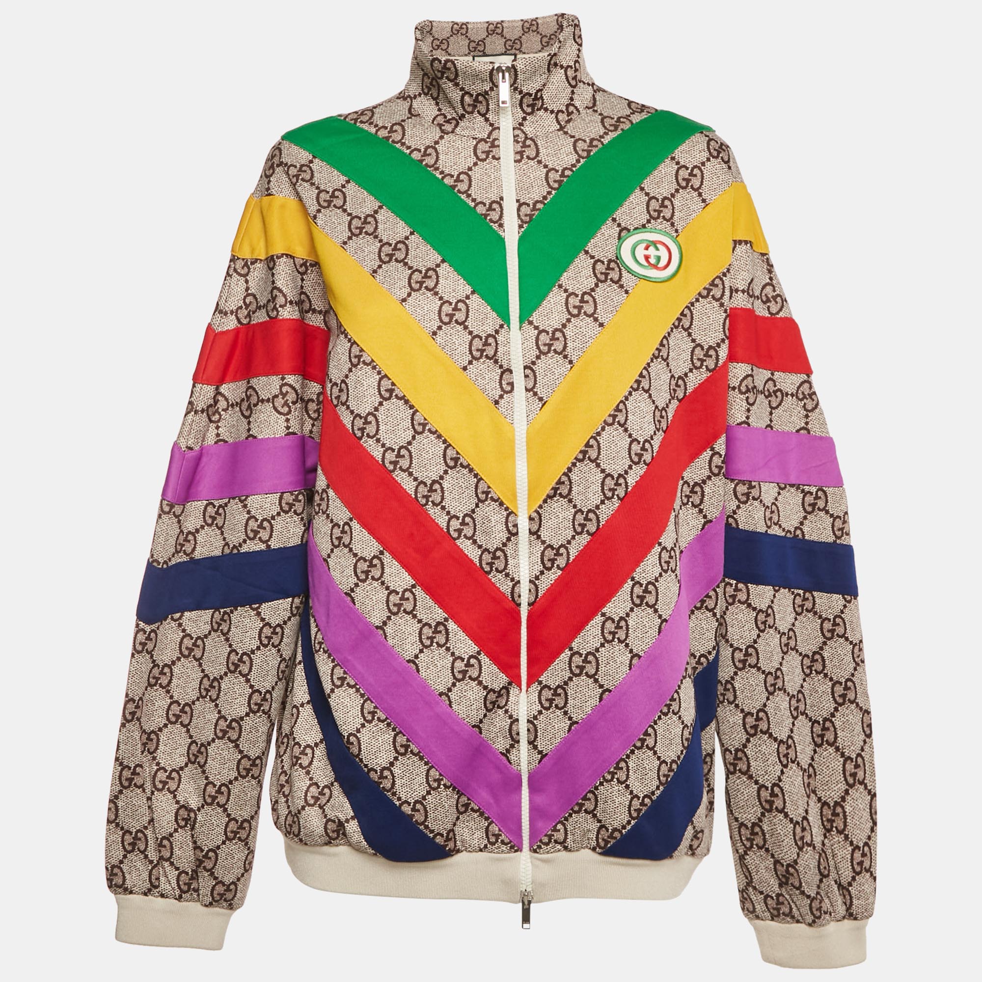 

Gucci Beige GG Rainbow Jersey Zip-Up Jacket L