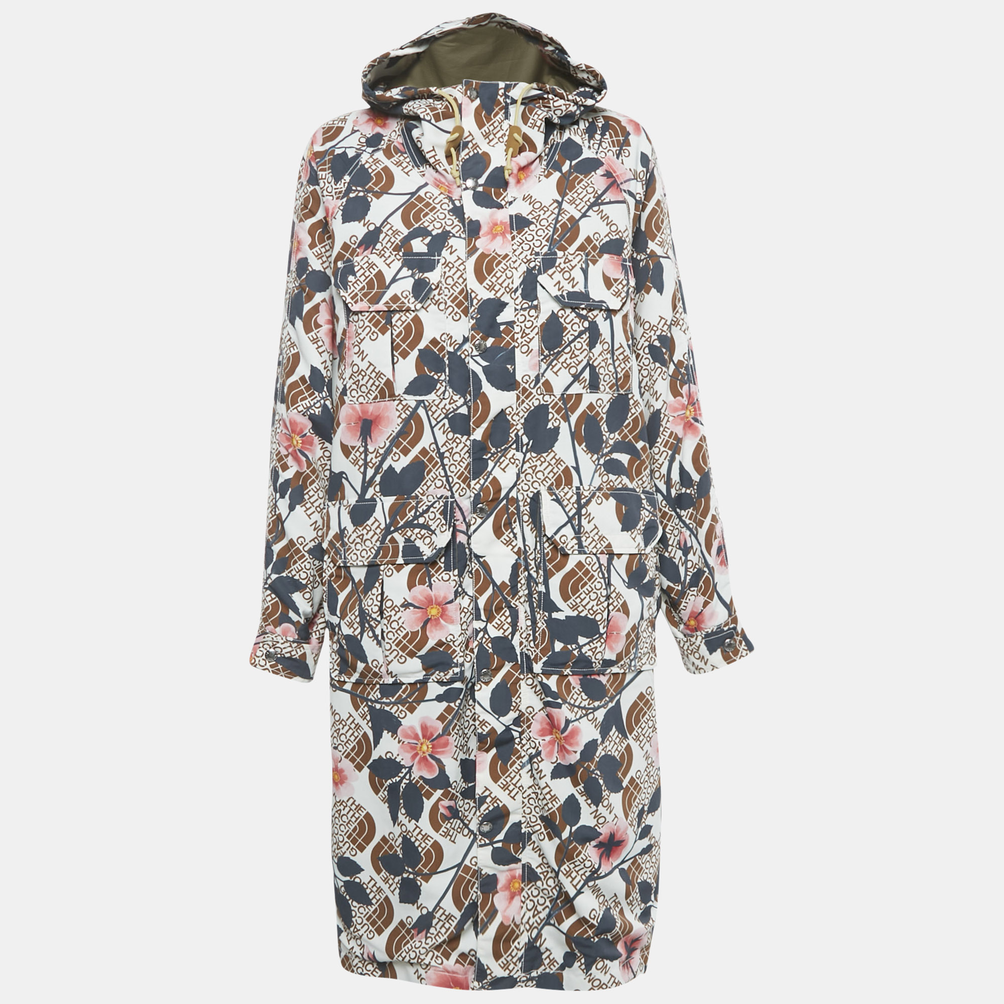 Pre-owned Gucci X North Face Multicolor Floral Print Synthetic Hooded Trench Coat S