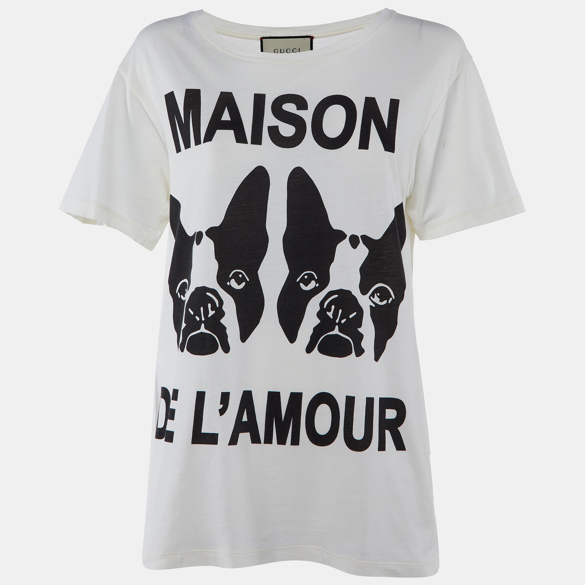 Gucci Off White Maison De L'Amour Print Cotton Crew Neck Half Sleeve T-Shirt XS