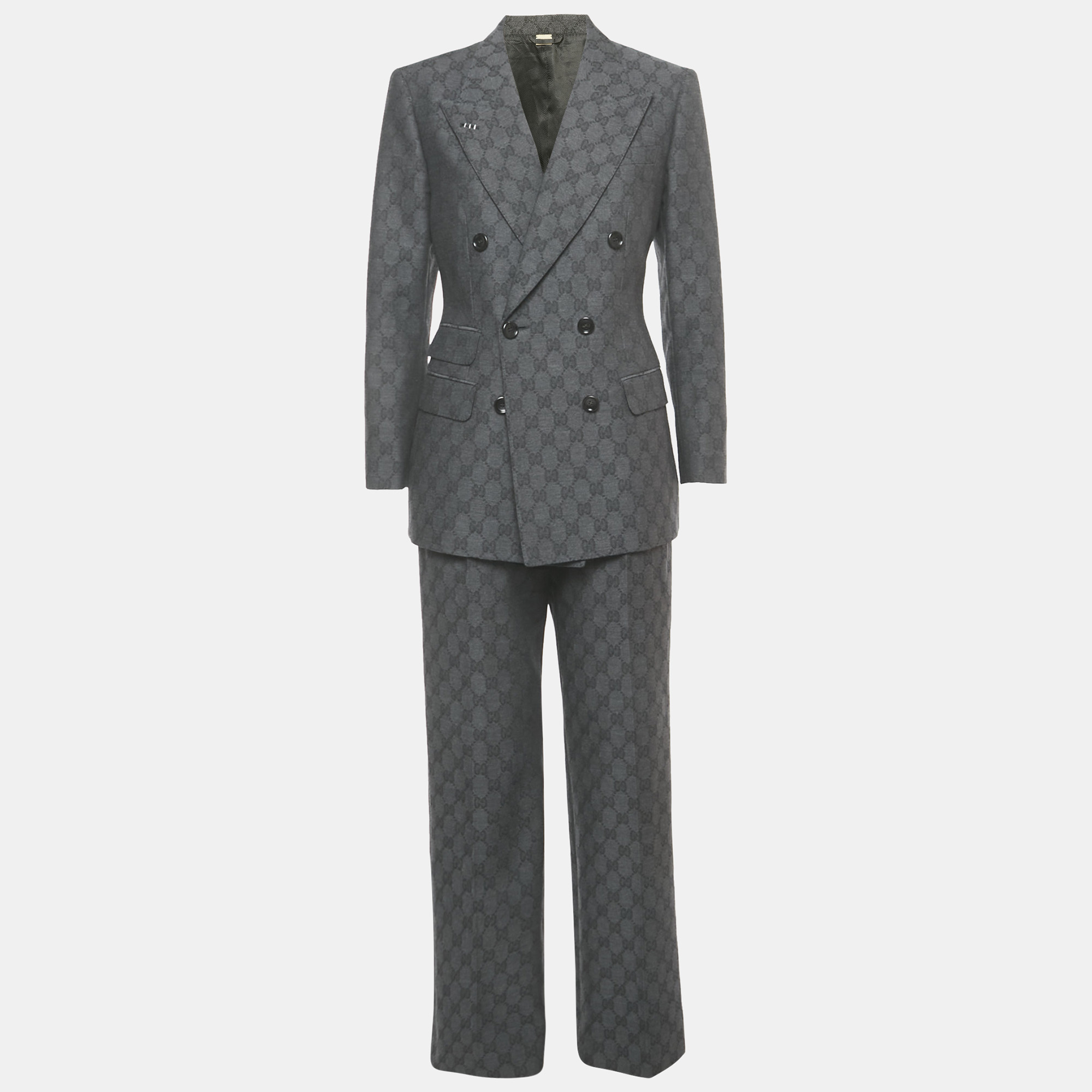 Pre-owned Gucci Grey Gg Wool Jacquard Tailored Suit S In Gray