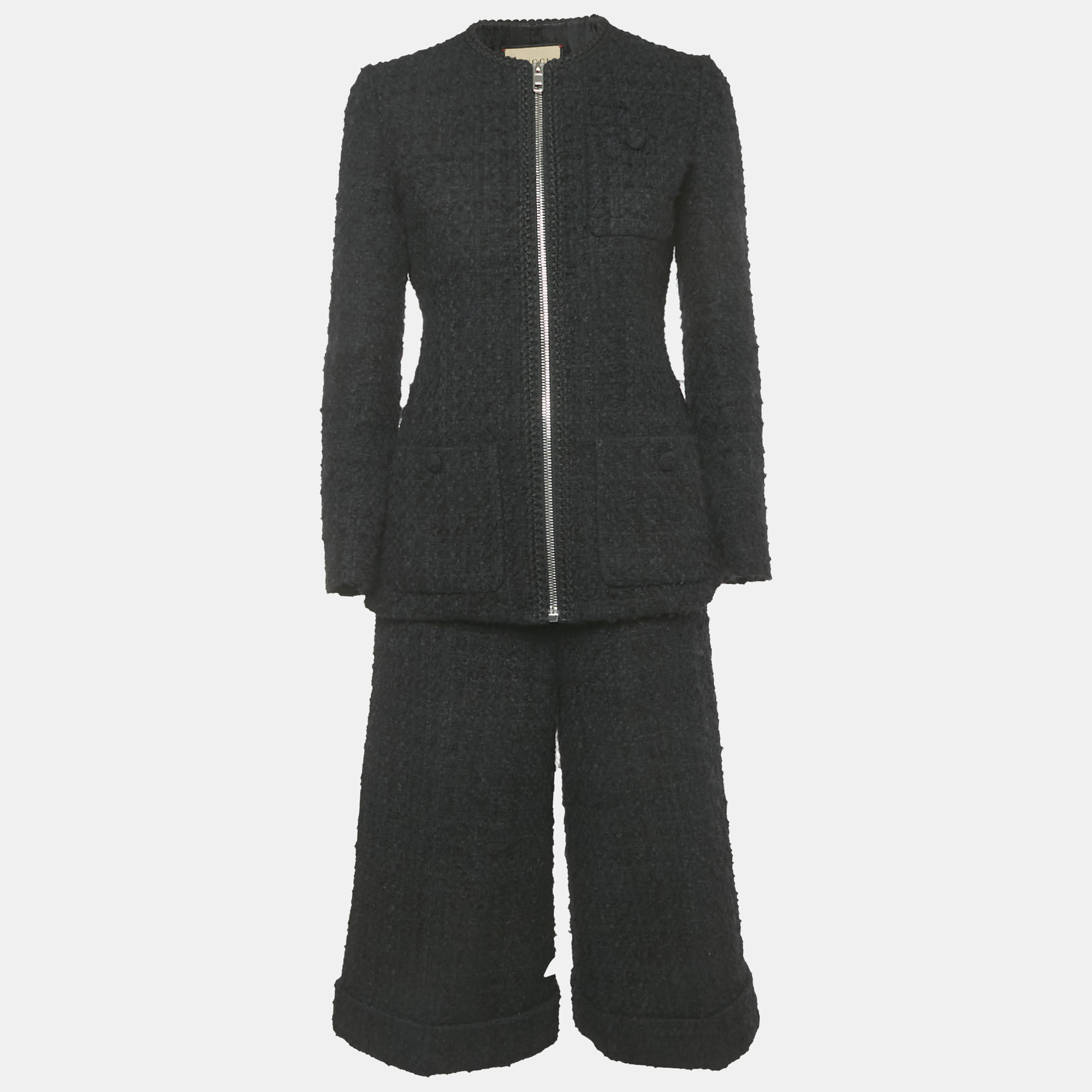 Pre-owned Gucci Black Tweed Zip-up Jacket And Trousers Set S