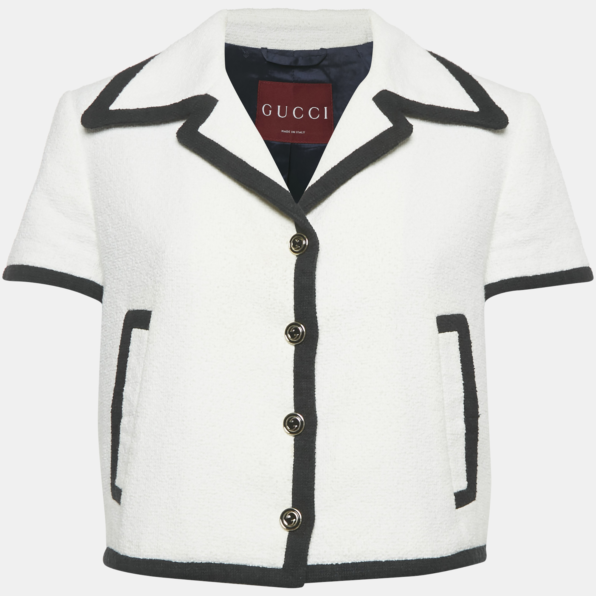 Pre-owned Gucci Off -white Tweed Short Sleeve Jacket S