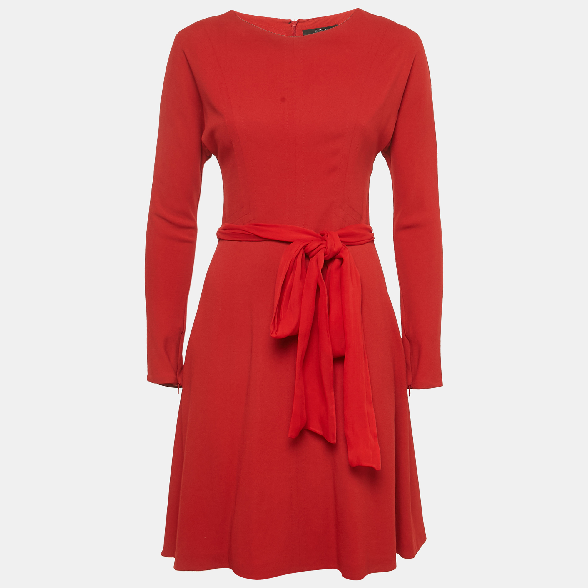 

Gucci Red Crepe Belted Short Dress S