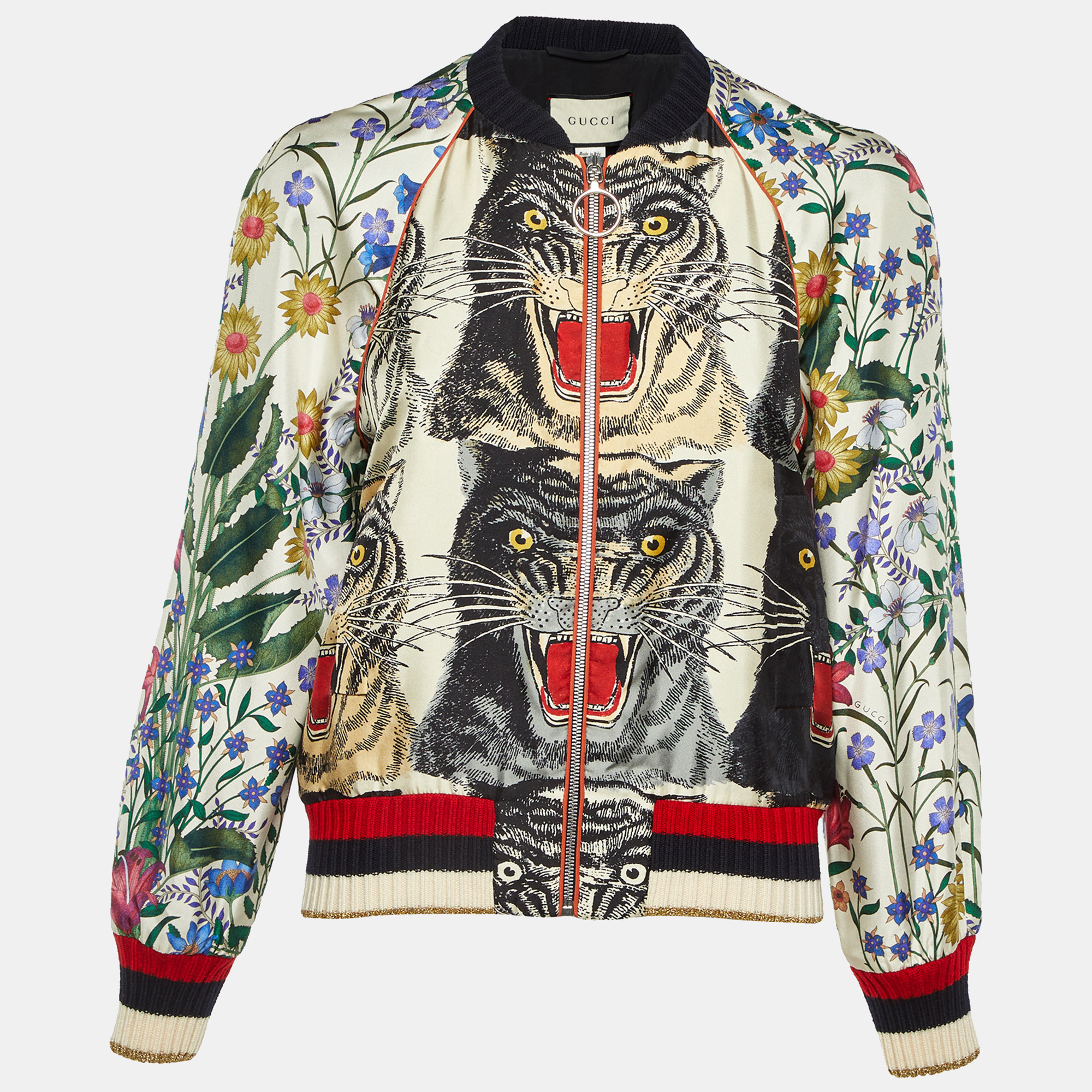 

Gucci Multicolor Floral Sequined Printed Silk Bomber Jacket S