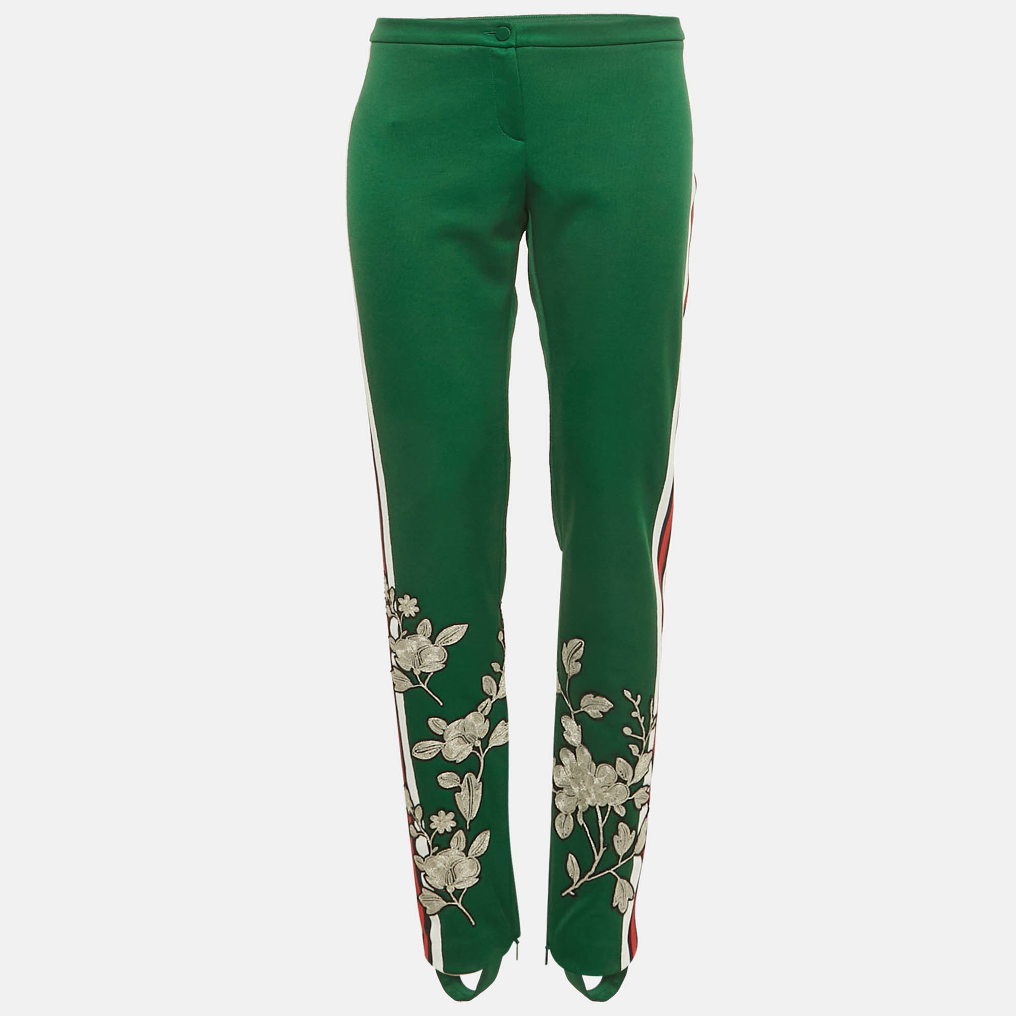 Gucci Green Floral Embroidery Jersey Pants XL